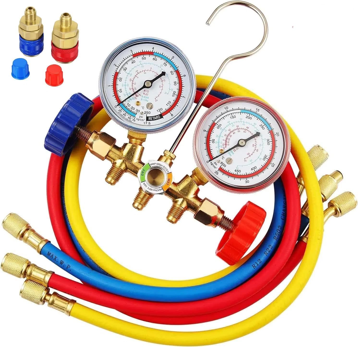 R134A Manifold Gauge Set,3 Way AC Diagnostic Manifold Gauge Set for R134a R12 R22 R404a Refrigerant,Automotive AC Gauge Set with