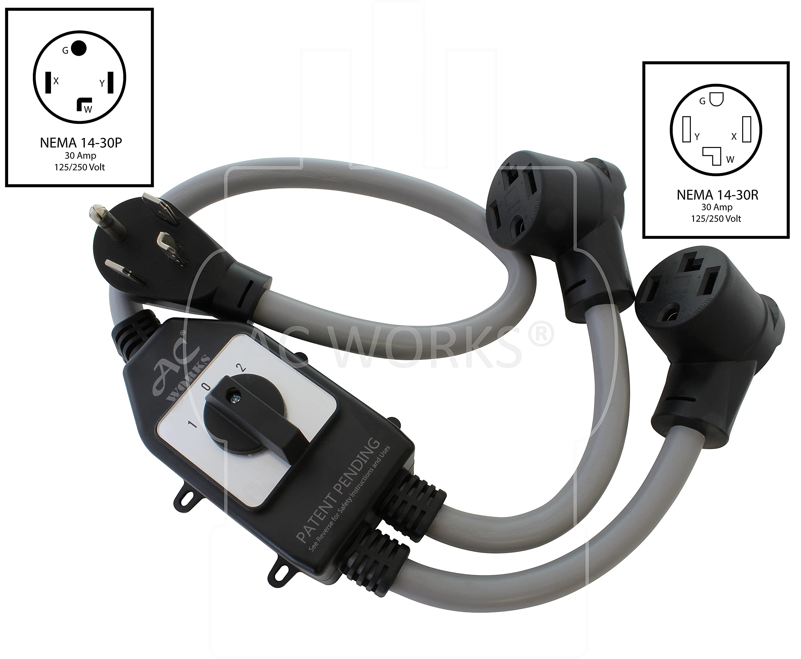 Ac Works Ev Charging Adapter For Tesla Use (Safety Switch Y-Cable-4-Prong Dryer)