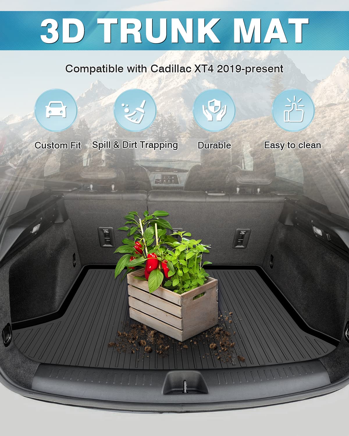 Mixsuper Custom Fit Cargo Liner for 2019-2025 Cadillac XT4 All Weather Trunk Liner Rear Cargo Mat Anti-Slip Durable Black