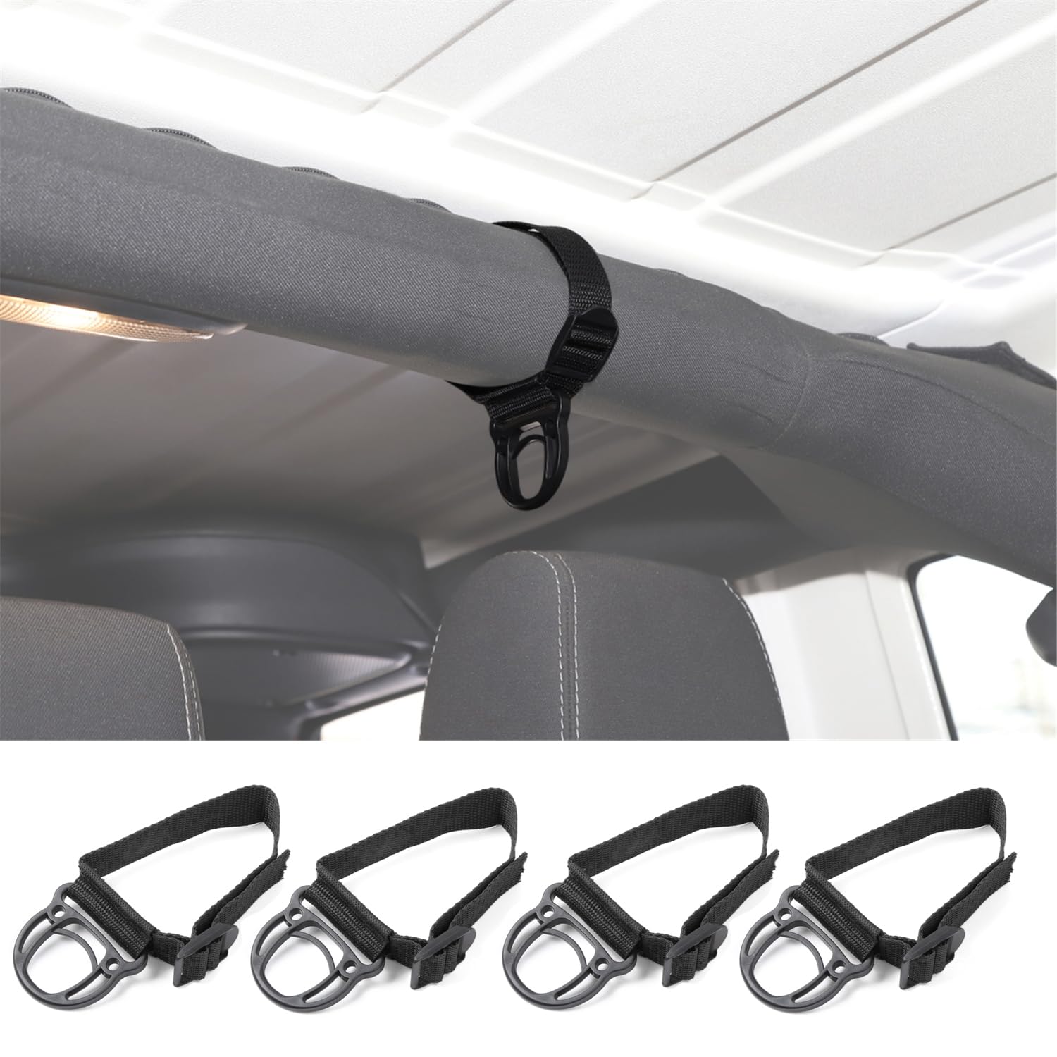 Yoctm Black Roll Bar Coat Hanger Clothes Hook 45Cm For 1997-2024 Jeep Wrangler Jk Jl Jt Unlimited Rubicon Sport Sahara Rubicon Sport Utility 4/2-Door Interior Parts Accessories (Pack Of 4)