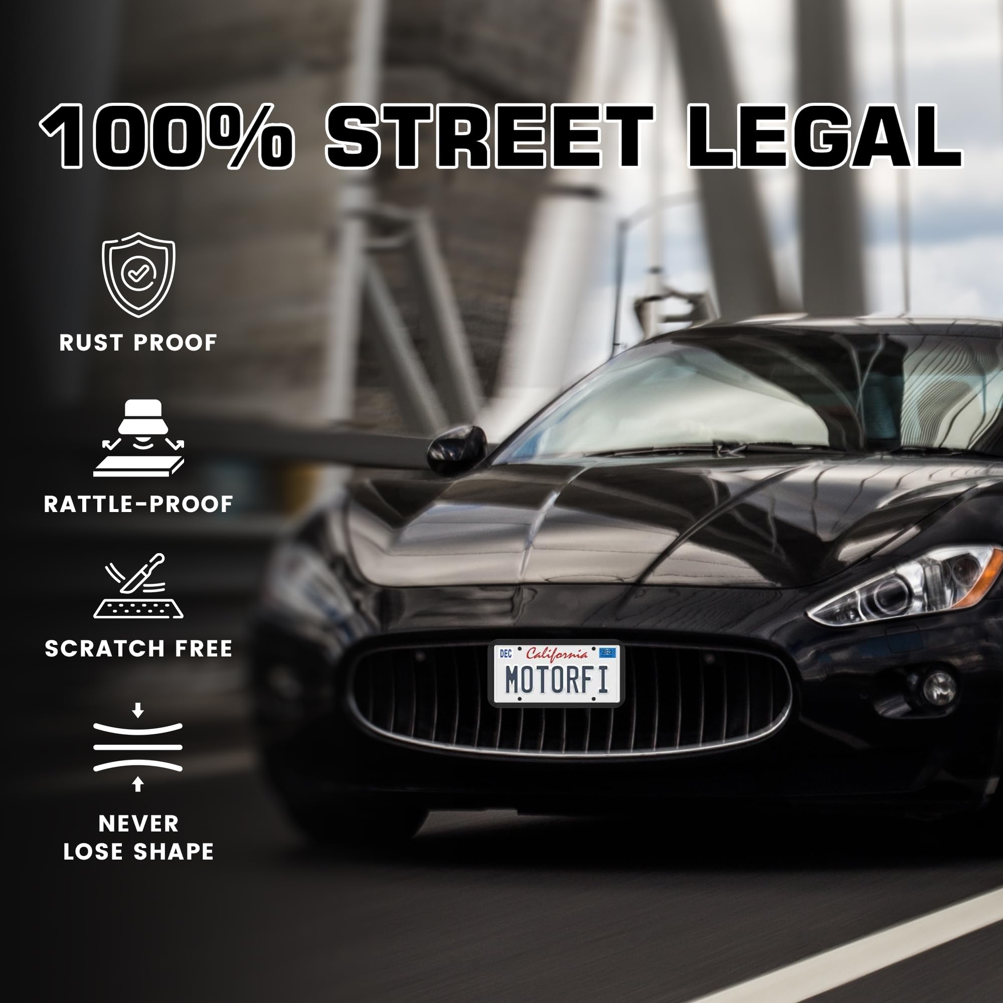 MotorFi Silicone License Plate Frames - Rust-Proof, Weather-Resistant, Black, Model LPF1, Easy Installation, 2 Pcs