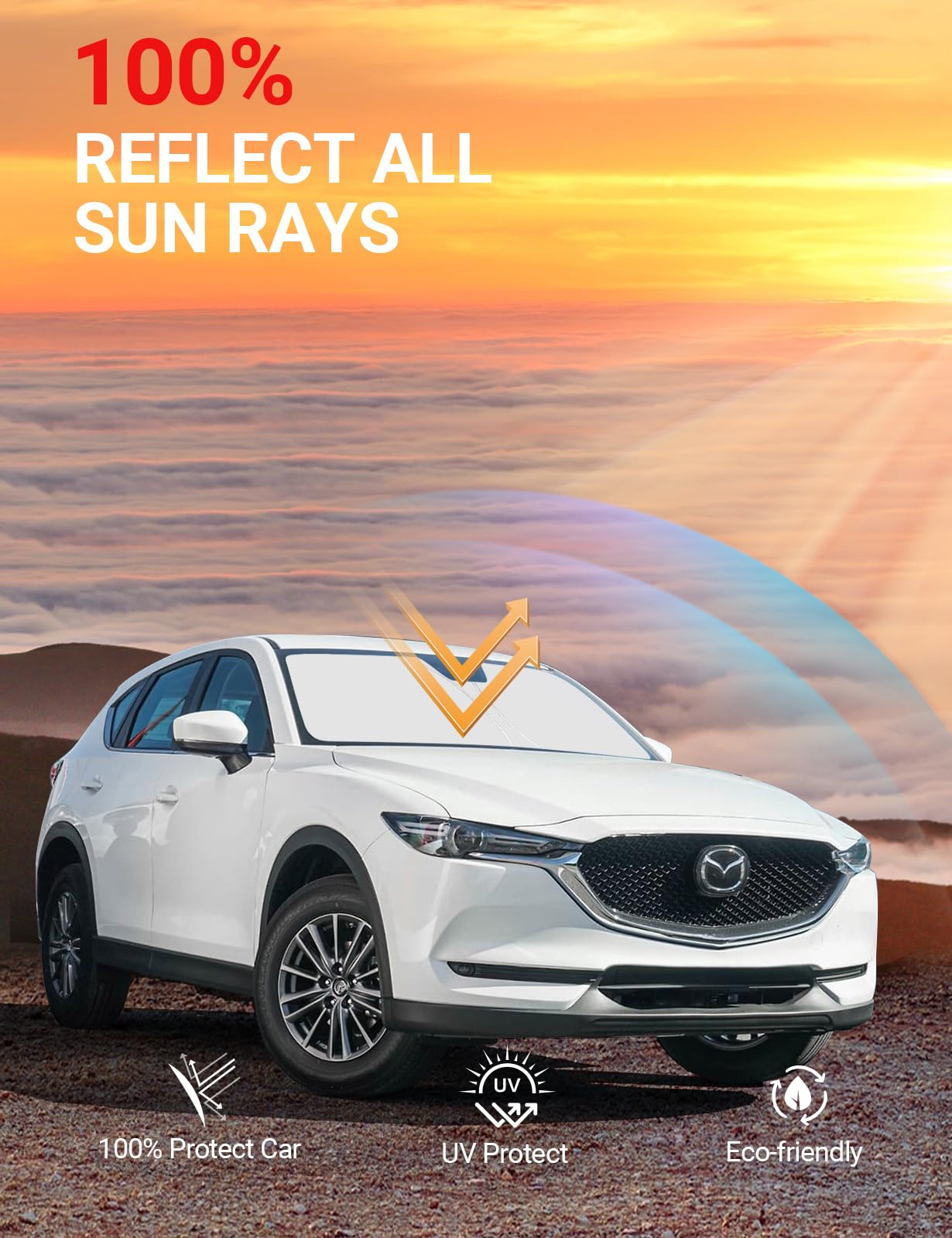Proadsy 2024 Upgrade Front Windshield Sun Shade Foldable Sunshade Protector Custom Fit 2017-2024 Mazda CX5 CX-5, Sport, Touring,