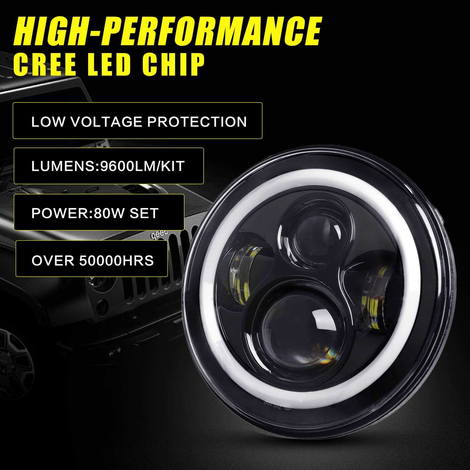 Yeego Direct 7 Inch Led Headlights Red Halo Ring Angel Eyes Daytime Running Light Drl Turn Signal High/Low Beam For Wrangler 199