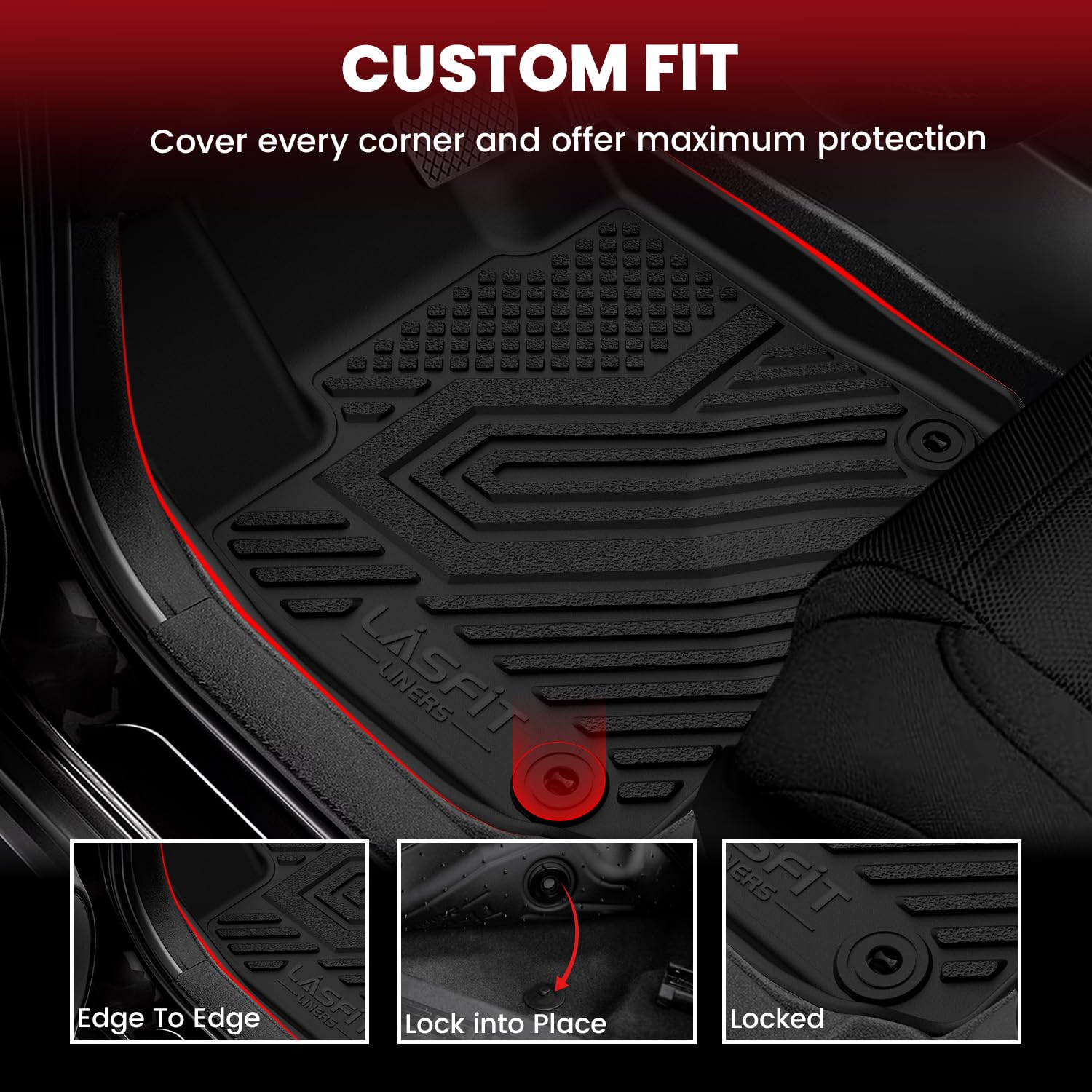 LASFIT Floor Mats for Honda HR-V 2023-2026 & Acura ADX, Custom Fit, All Weather, Anti-Slip, Black, Model XS-HN21
