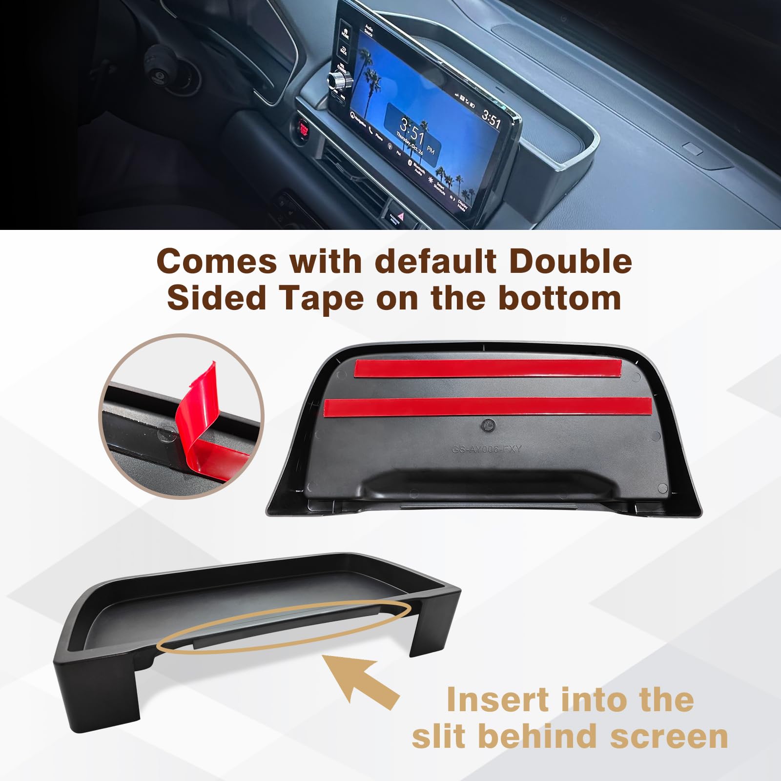 Muslogy For 2024 2023 Pilot Dash Storage Tray Insert Behind Screen Box Center Console Organizer Interior Accessories Compatible