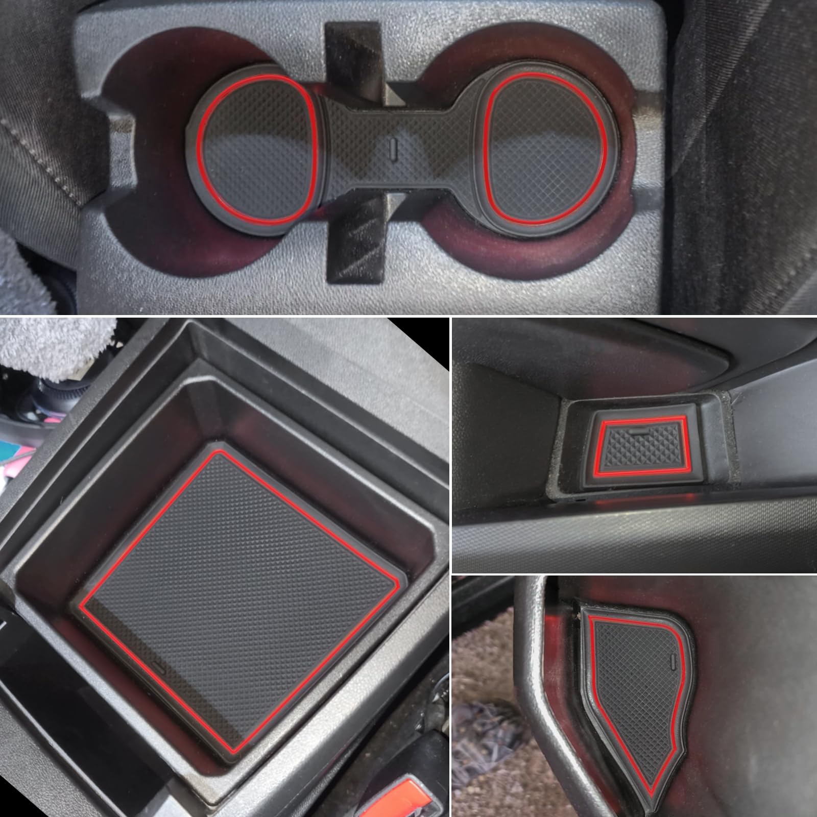 JDMCAR Custom Liner Accessories for 2023+ Chevy Colorado/GMC Canyon - 17 PCS Red Rubber Mat Kit for Cup Holder, Center Console, and Door Pockets