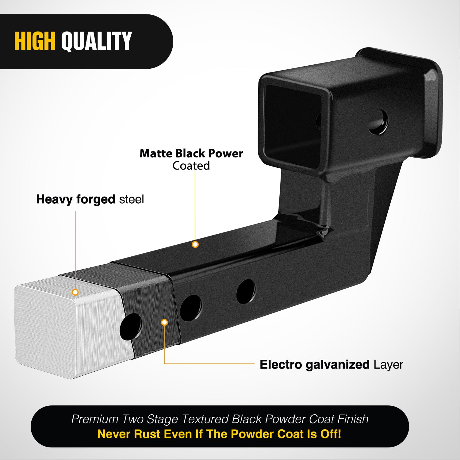 Nilight Trailer Hitch Extension Riser 2" Receiver, 4" Rise/Drop, 7500 lbs Capacity, Adjustable Length 5-9", Alloy Steel, Matte Black