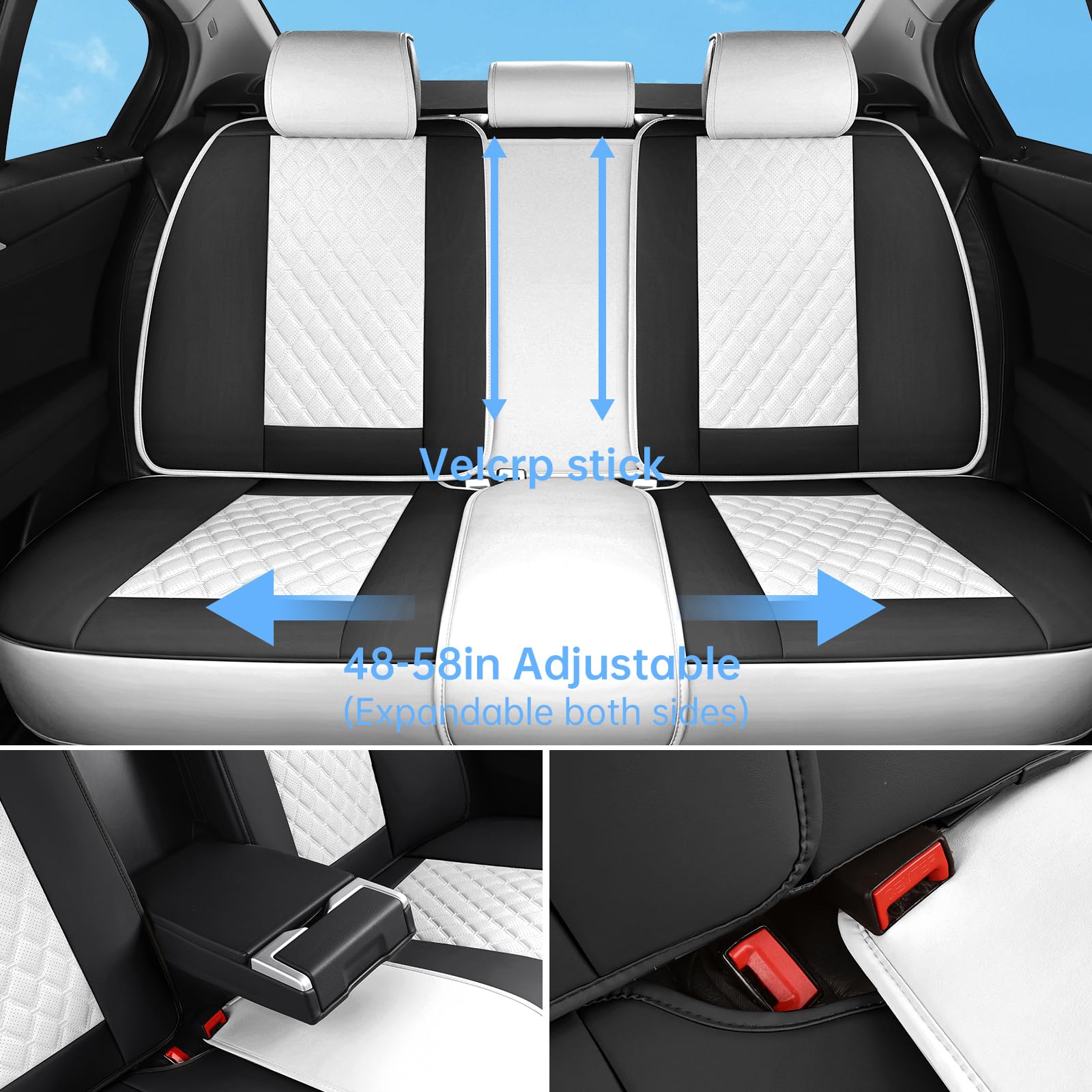 Sxikin Luxury Leather Car Seat Covers Full Set, Waterproof Non-Slip, Universal Fit for Cars SUVs Trucks, Black and White