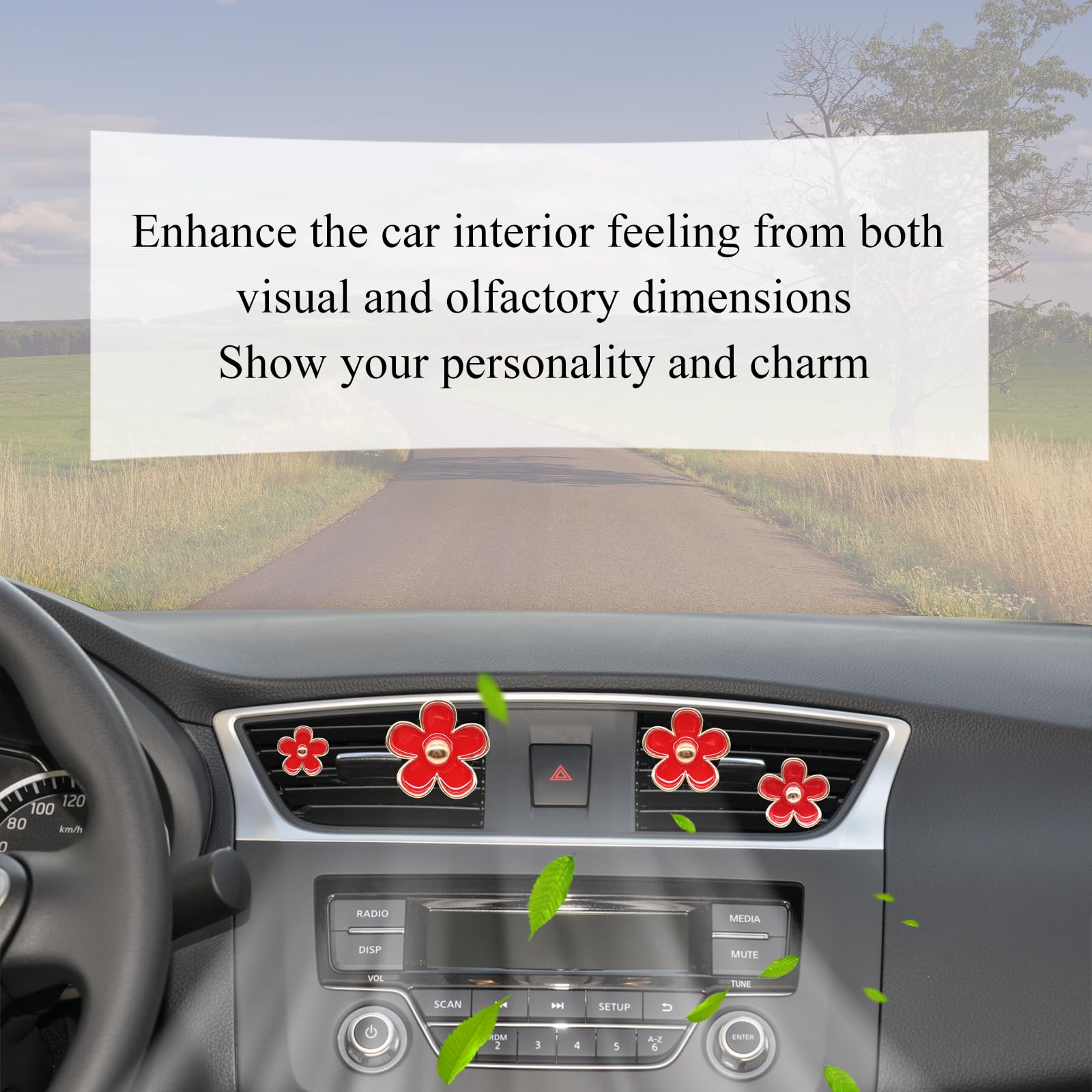 Oriesse 4Pcs Flowers Air Vent Clips Red Daisy Car Air Freshener Vent Clips Cute Fower Car Accessories For Women Refillable Diffu