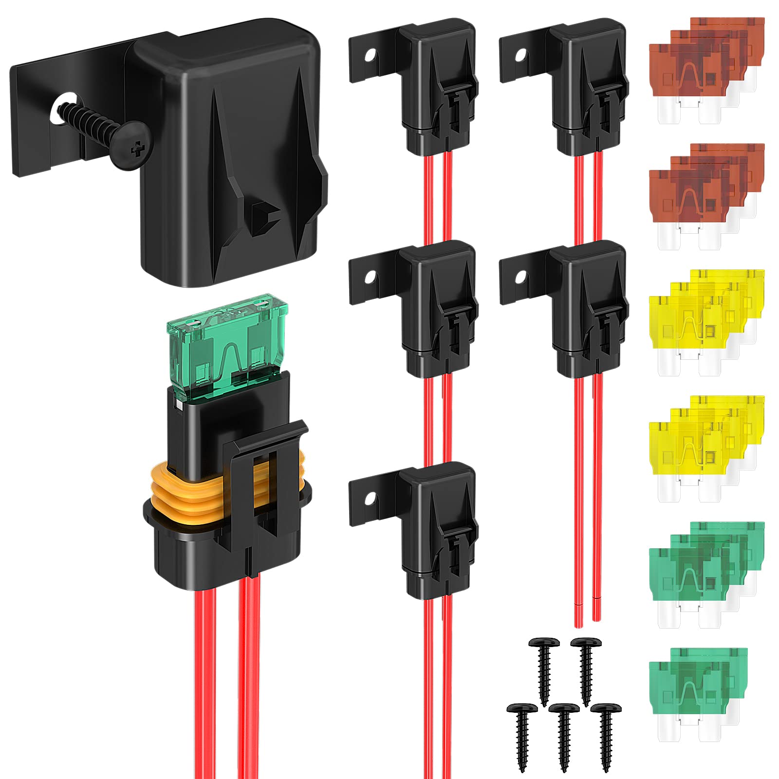 Daiertek Inline Fuse Holder 12V 12 Awg Waterproof Atc/Ato Blade Fuse Holder With 20 Amp 30 Amp 40 Amp Inline Fuse Heavy Duty In
