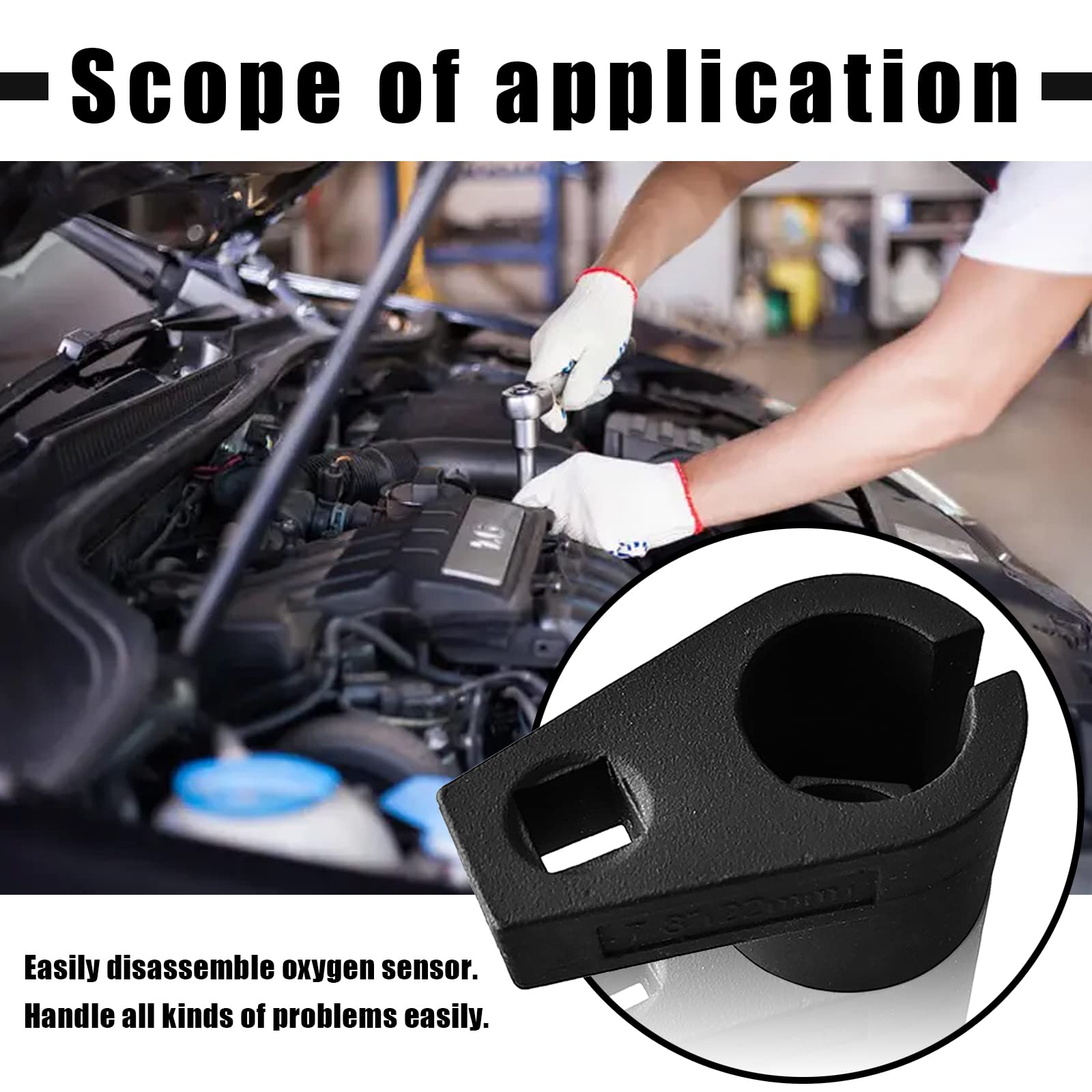 Offset Oxygen Sensor Socket, 3/8-Inch Drive By 7/8-Inch 22Mm, Wire Gate Accesses Sensor From Side, Preventing Damage To Wires, U
