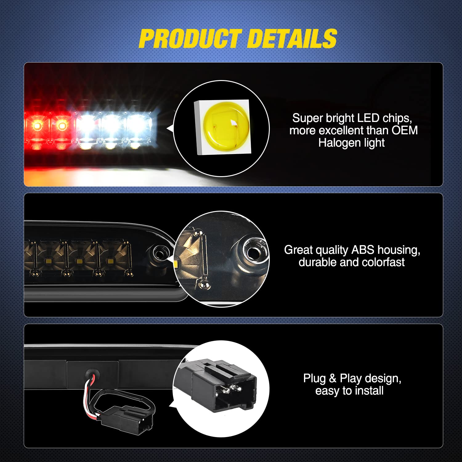 Nilight Third Brake Light Tail High Mount 3Rd Stop Cargo Reverse Led Lights For 1999-2016 Ford Ranger F-250 F-350 F-450 F-550 Su