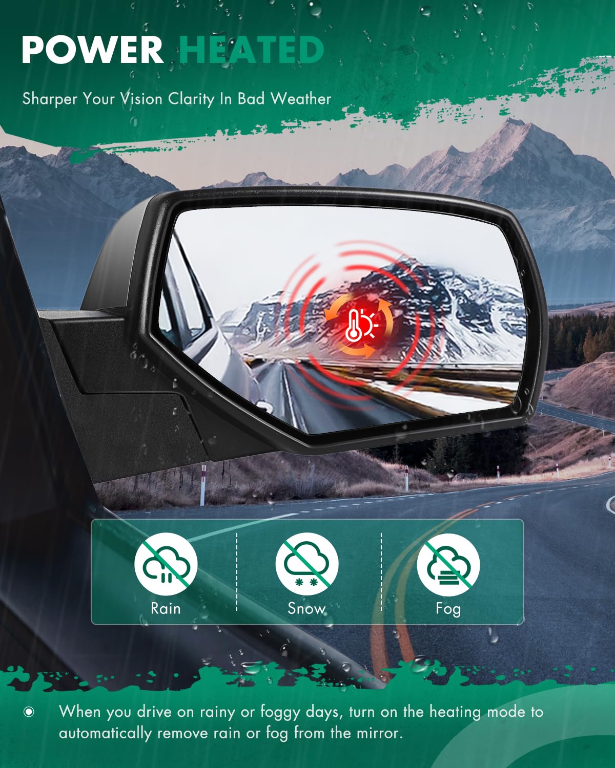 SCITOO Side View Mirror Passenger Side Mirror Compatible with 2014-2018 For Chevy Silverado 1500 2014-2017 For GMC Sierra 1500 P
