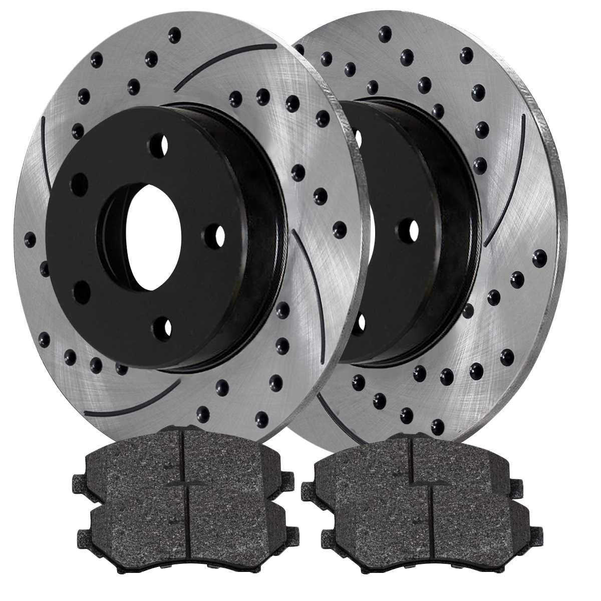 Autoshack Black Hat Drilled And Slotted Brake Rotors With Ceramic Pads Front Brake Rotor Replacement Kit For Dodge Grand Caravan Journey Vw Routan 2008-2011 Chrysler Town & Country Awd Fwd Brakepkg047