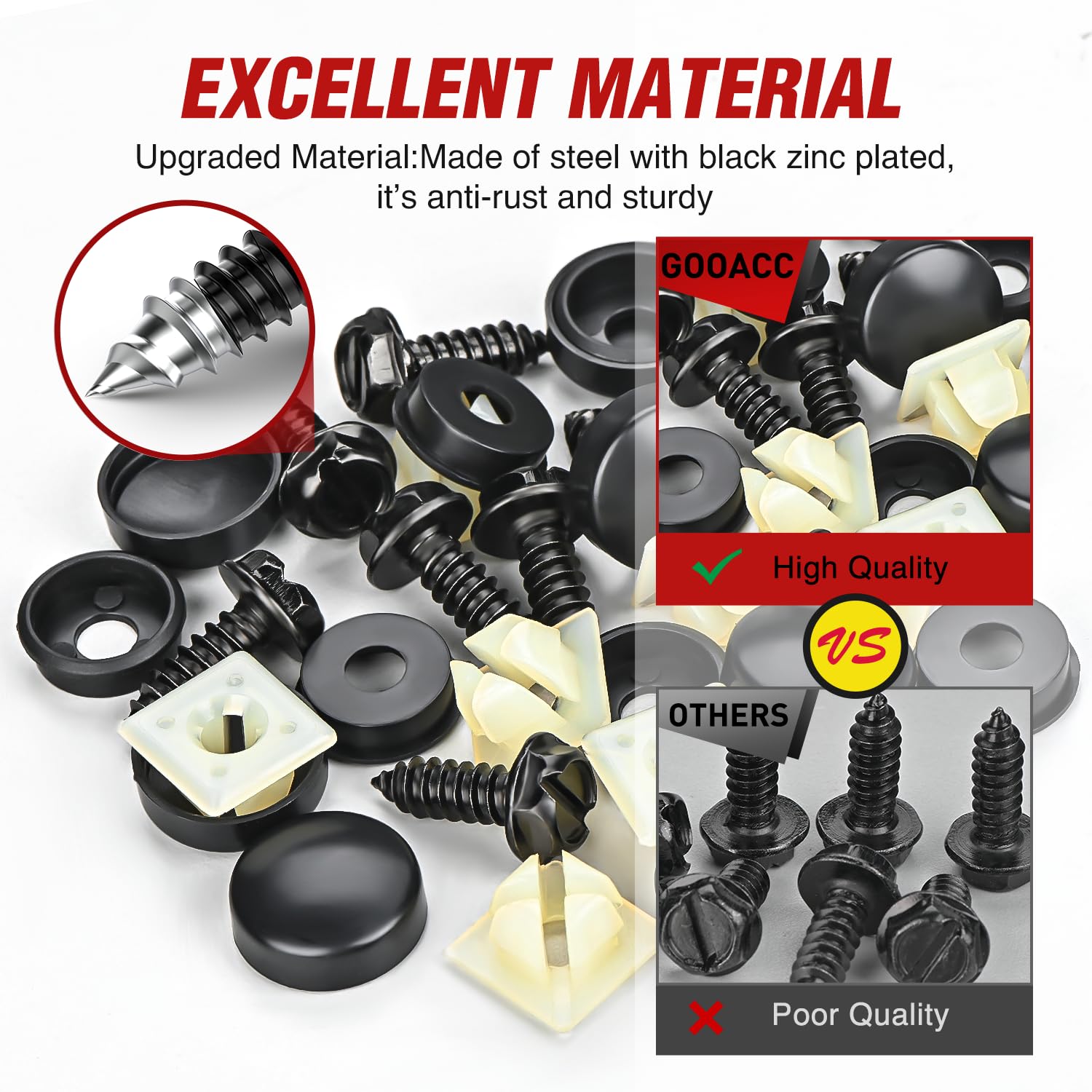 Nilight License Plate Screw Kit For Fastening Front And Back License Plates On Cars, Suvs, And Trucks Black Zinc Plated Rust-Pro