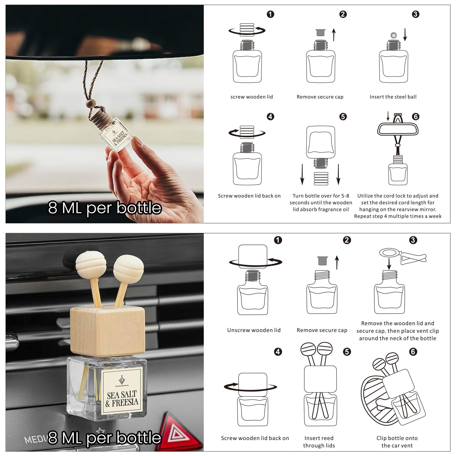 Car Air Freshener Hanging, Essential Oil Diffuser For Car, Long Lasting Air Freshener For Women, 2 Pack,Made In Usa