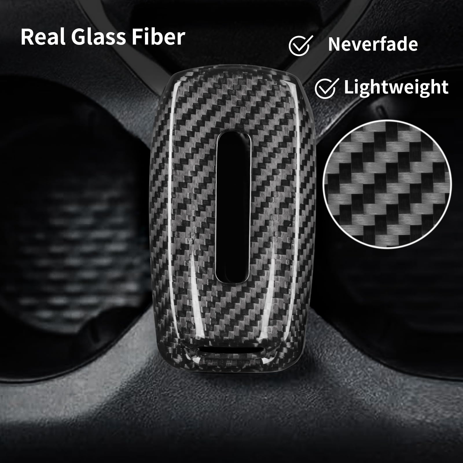 T-carbon Key Fob Cover for Ram 1500/2500/3500, Real Glass Fiber, Silver Black, Compatible with Power Wagon & Tradesman, Keychain Included