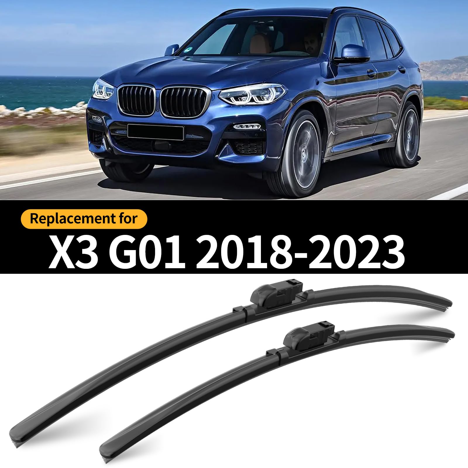 Gardimu Front And Rear Windshield Wiper Blades, 3 Pcs Front And Back Windshield Wipers Blades For Bmw X3 G01 2018-2024, Car Wind