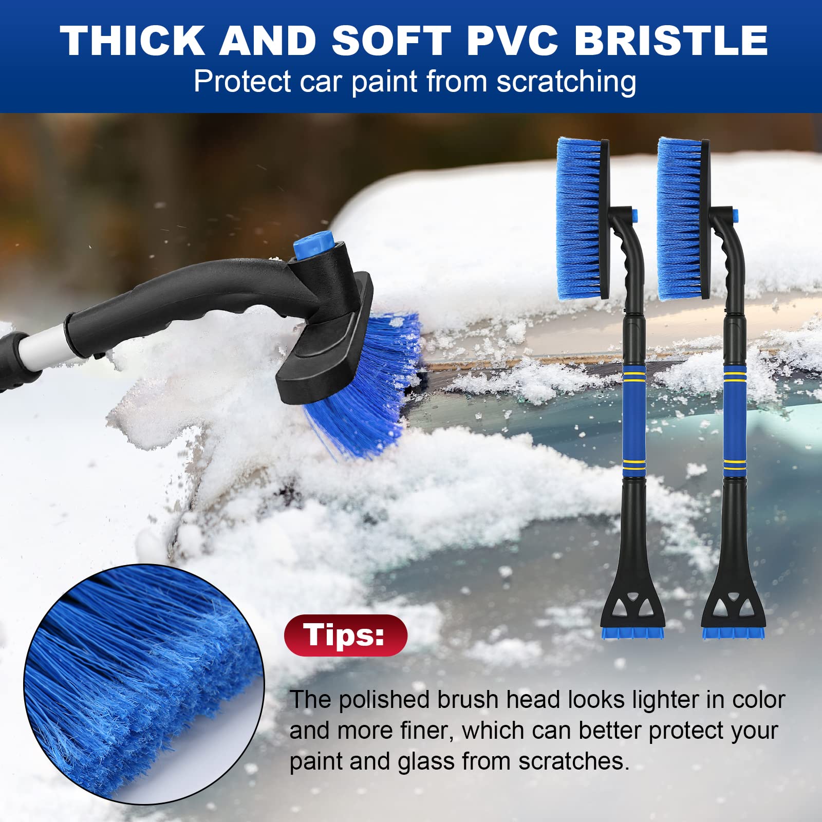 2Pcs Ice Scrapers For Car Windshield, 2-In-1 Snow Scraper And Snow Brush For Car Suv Truck, Car Ice Windshield Scraper For Ice A