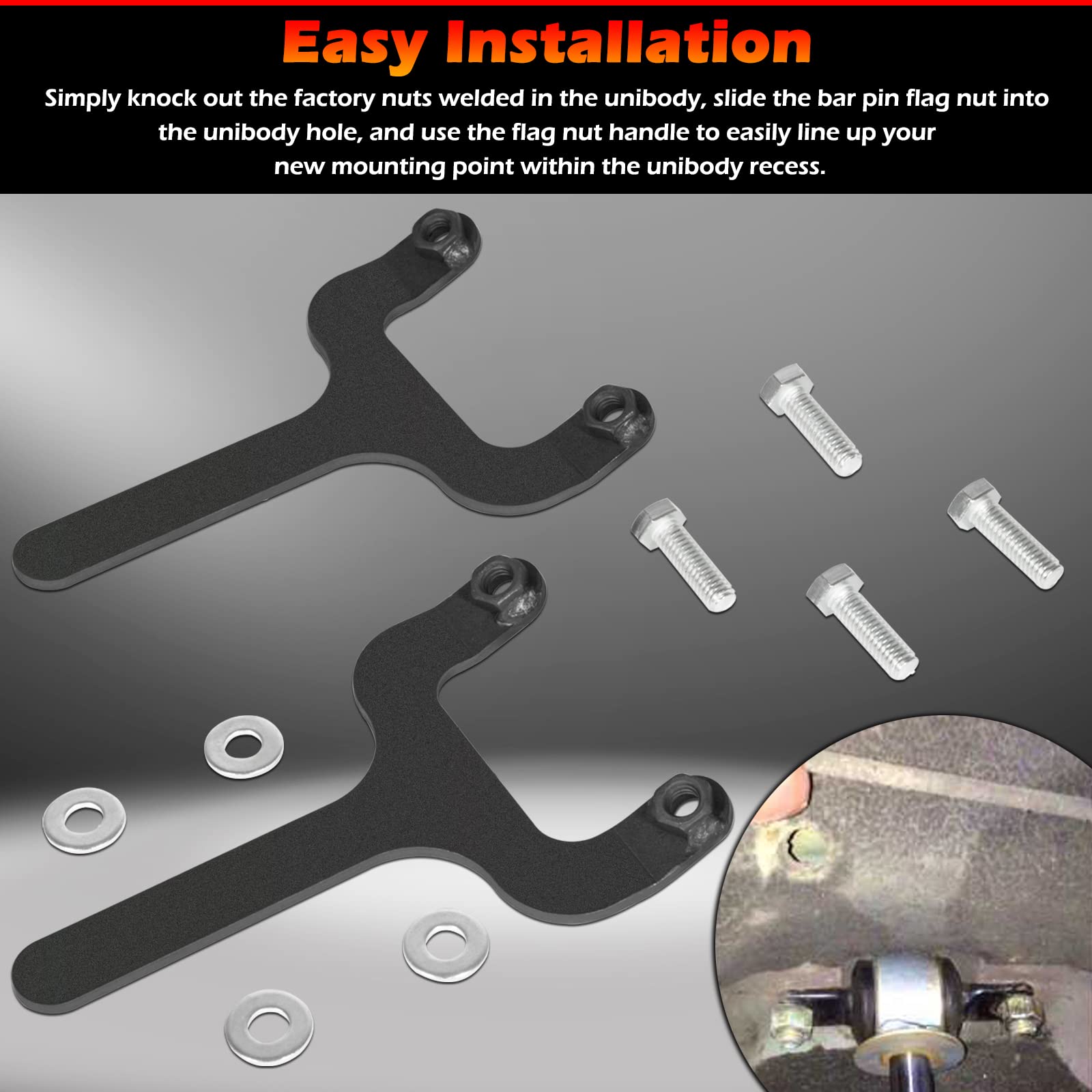 Bonbo Rear Bar Pin Flag Nut Kits for Jeep Cherokee XJ (1984-2001) - Aluminum, Black, 2-Set, Fix Rear Upper Shock Mount