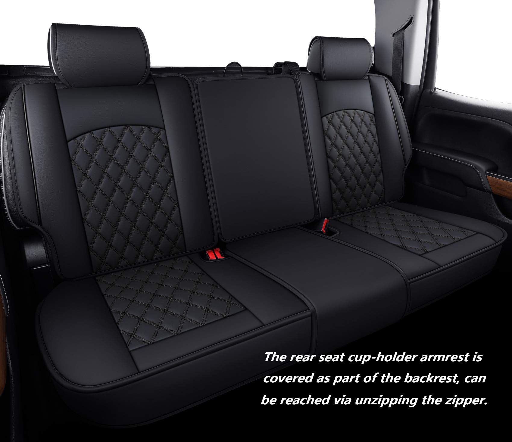 Aierxuan Truck Seat Covers for Chevy Silverado GMC Sierra 2007-2025, Full Set, Black Faux Leather, Waterproof Protectors