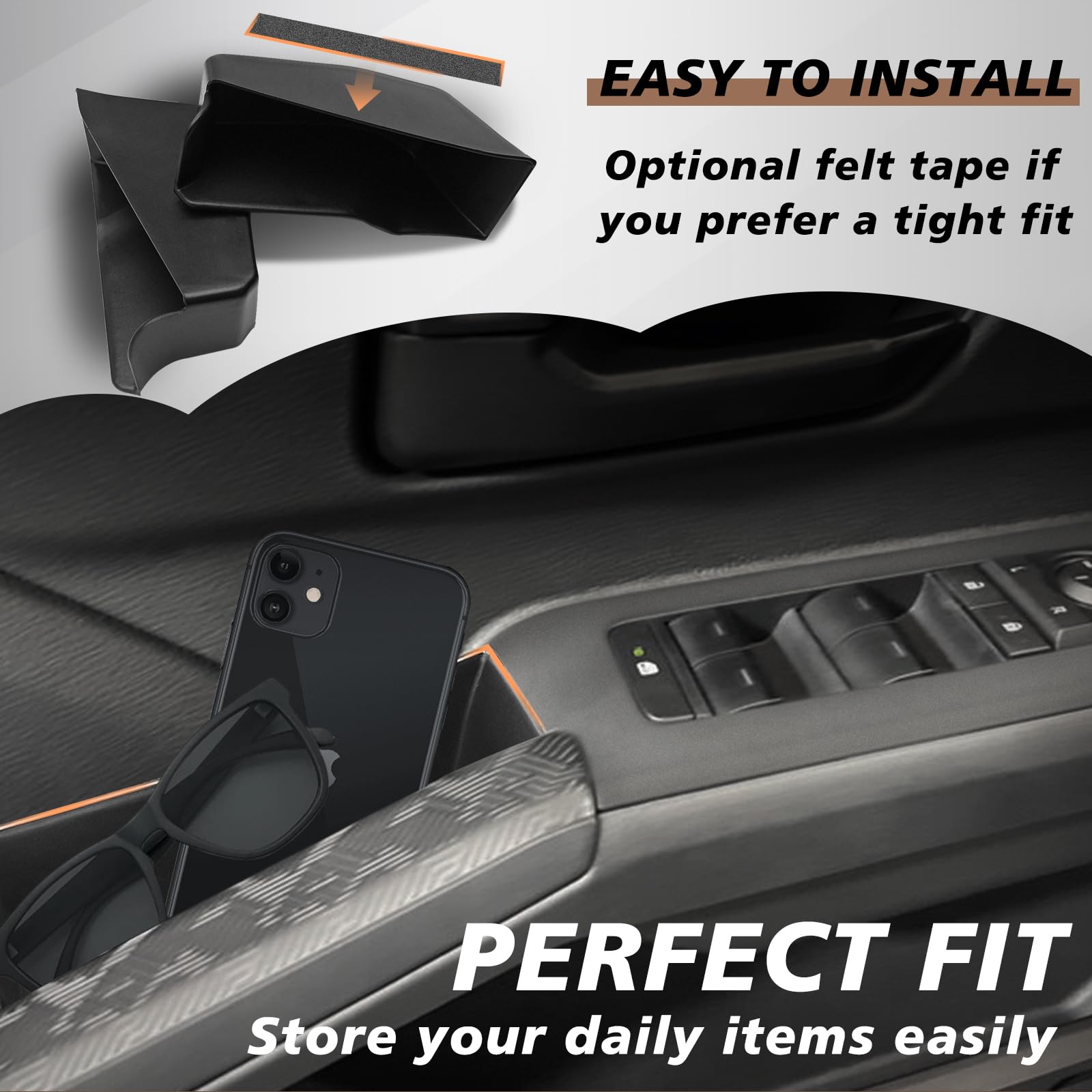 Muslogy Front Door Handle Inserts Box Interior Storage Organizer Compatible With Toyota Tacoma 2024 & 2025 4Runner Accessories D