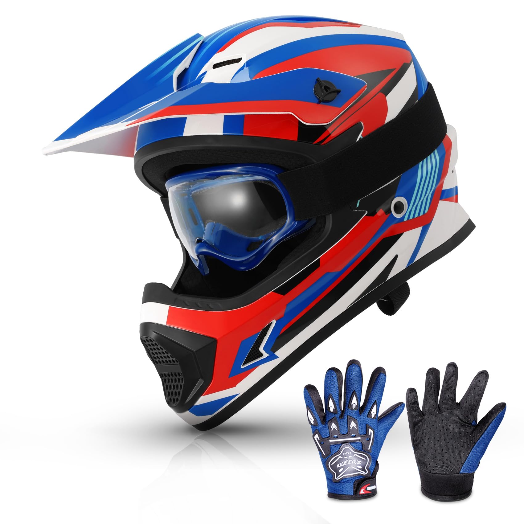 Tcmt Dot Youth Atv Motorcycle Full-Face Helmet With Adjustable Chin Strap For Kids, Boys And Girls - Dirt Bike Bmx Cycling W/Gog