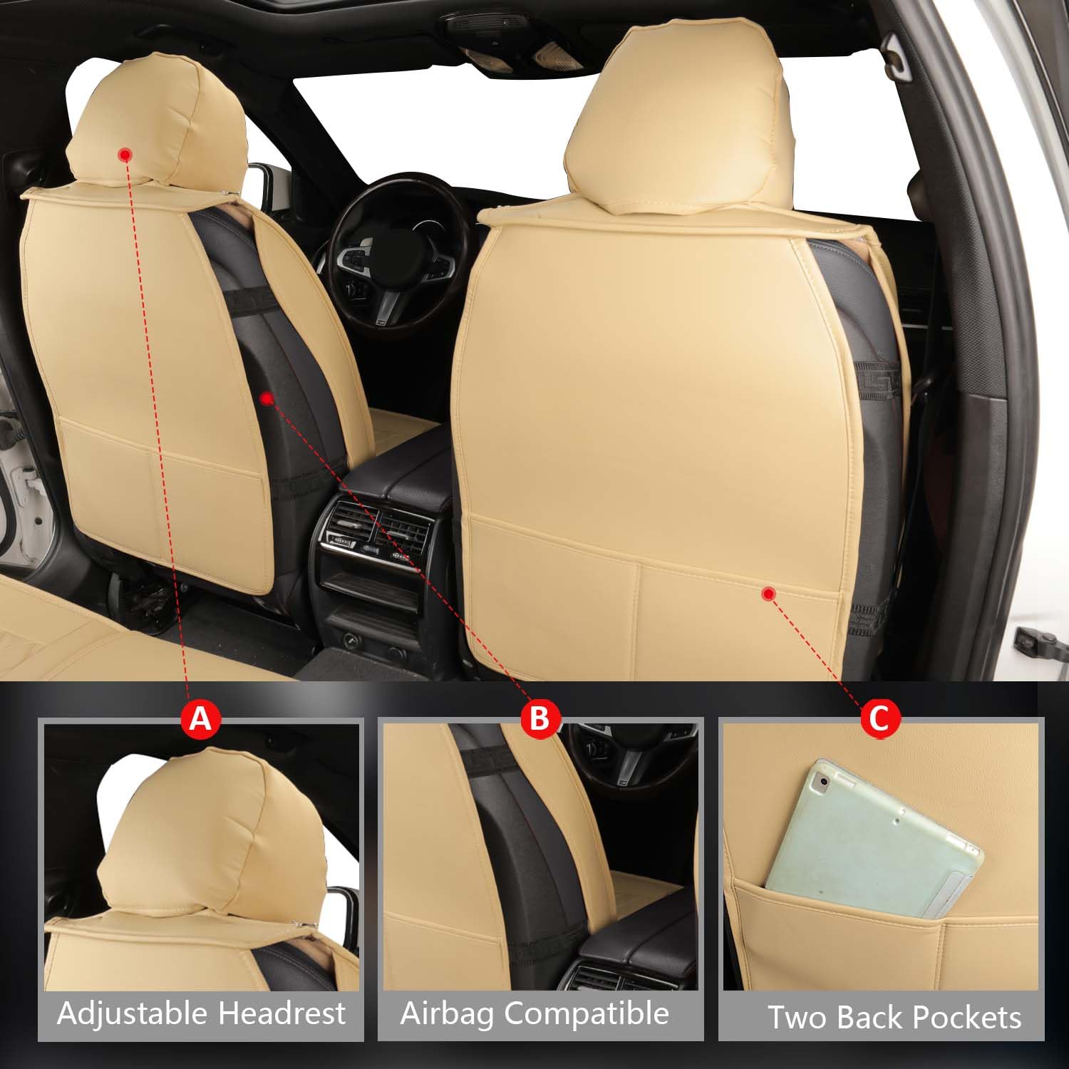Mirozo Leather Car Seat Covers Full Set,Waterproof Automotive Seat Covers Universal Vehicle Seat Covers For Most Sedan Suv Pick-