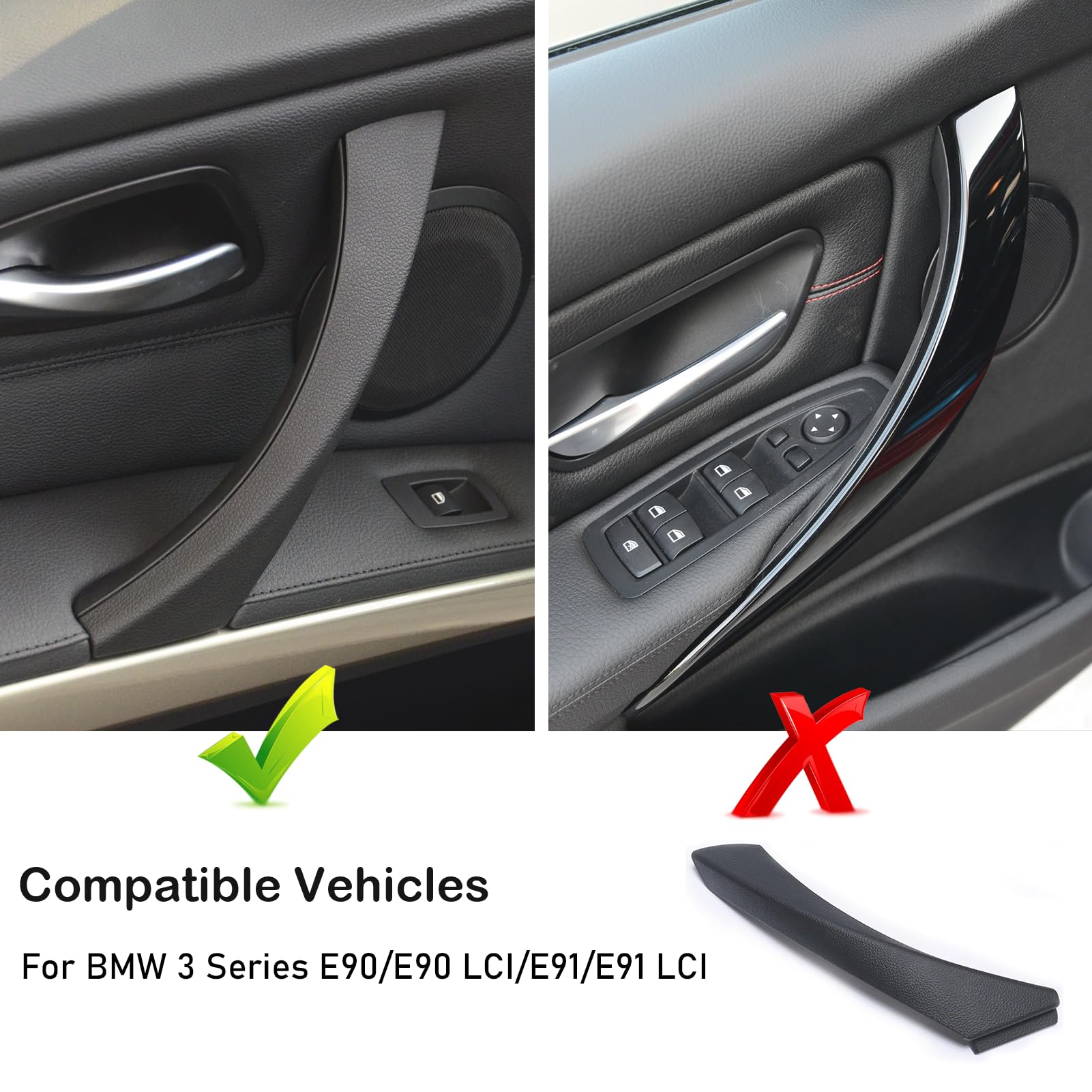 Jaronx Left Side Door Handles Outer Cover For Bmw 3 Series E90/E91, Interior Left Rear Door Handle Clasp Trim Covers (Fits:Bmw 3