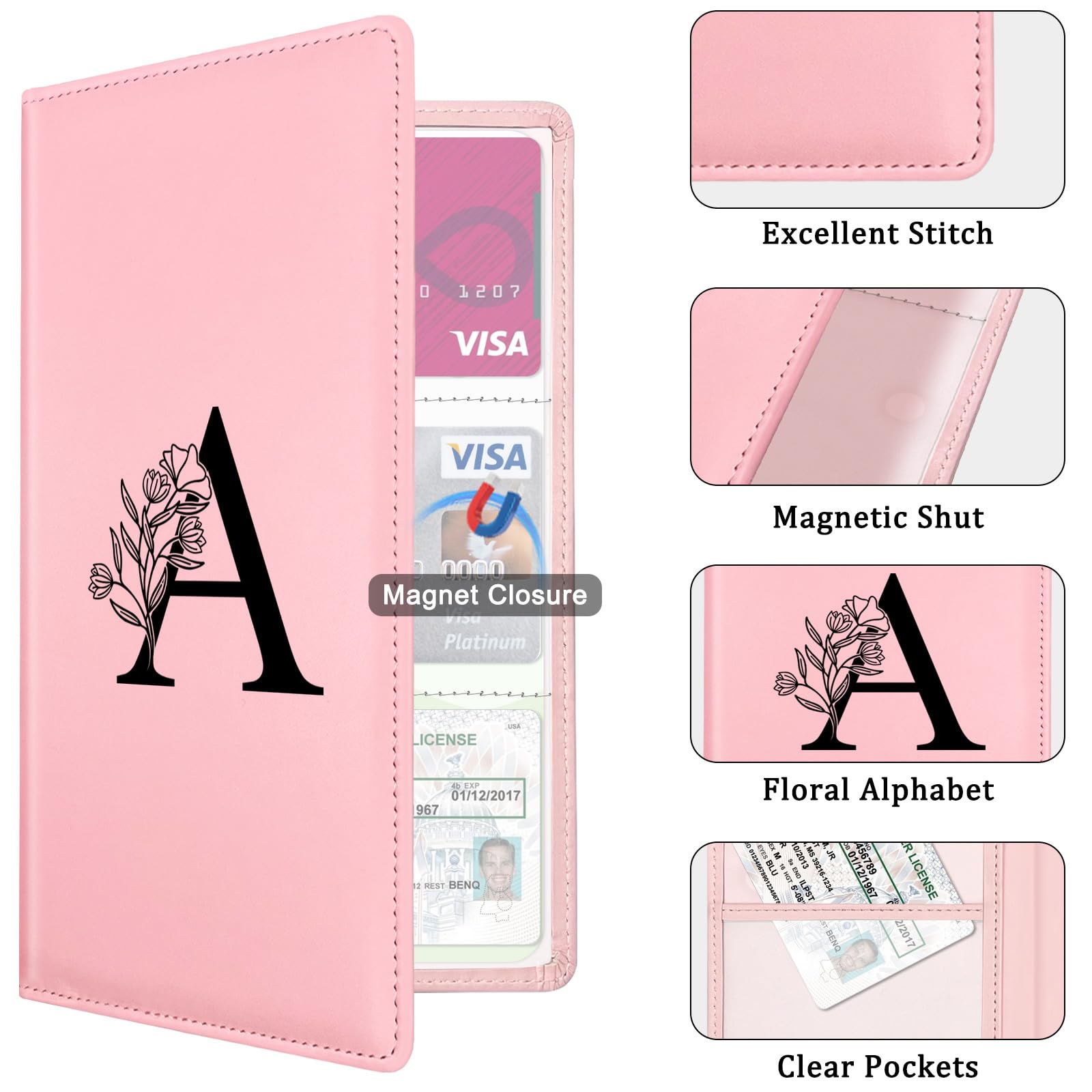 Yeecase Car Registration Holder With Closure, Pink Wallet Case For Women And Men
