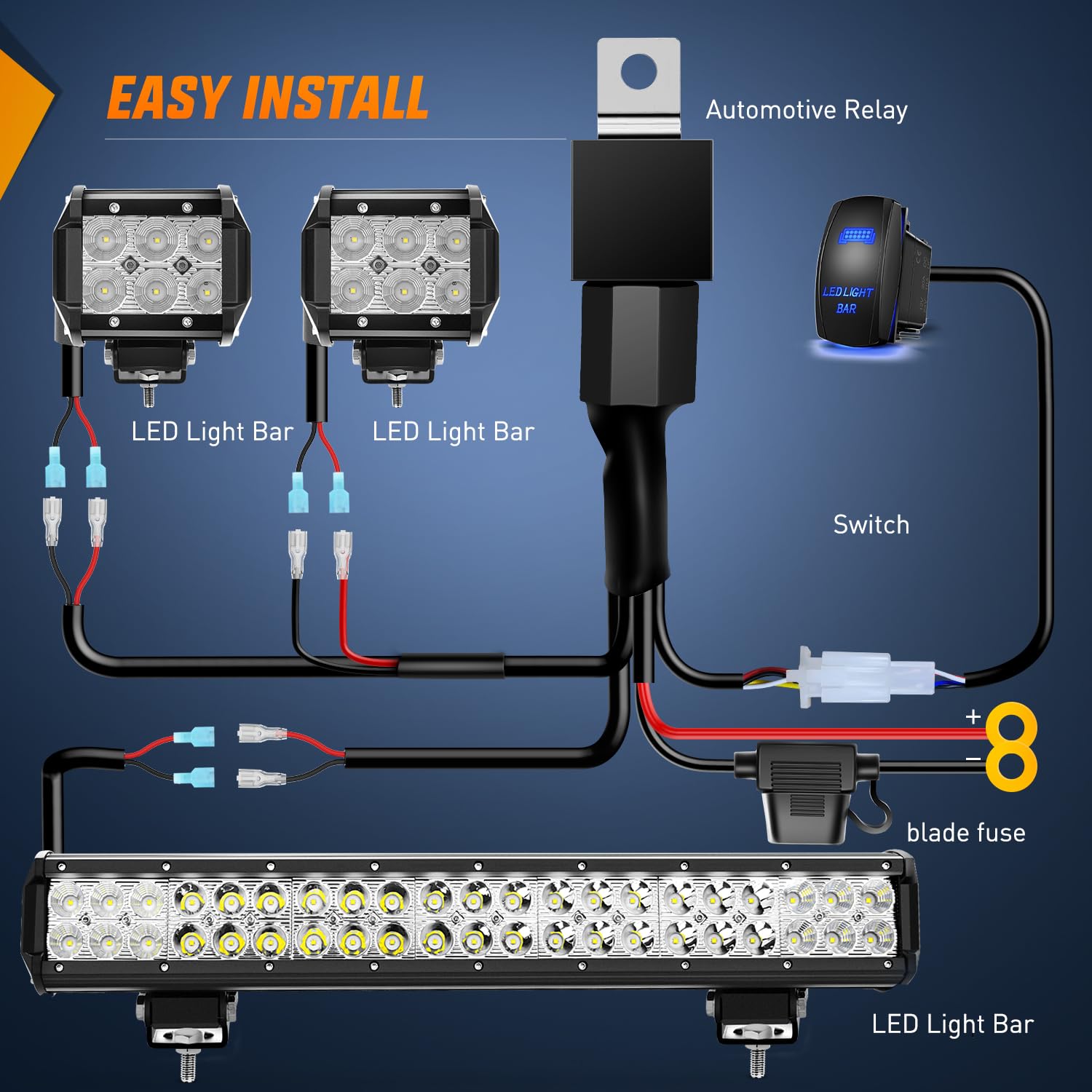 Nilight 20 Inch126W Led Light Bar Spot Flood Combo 2Pcs 4 Inch 18W Led Pods Flood Boat Lights Driving Fog Lights Work Light For