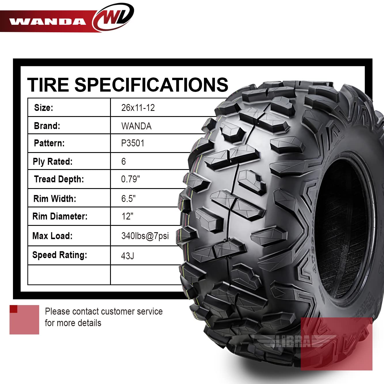 WANDA 2 ATV UTV Tires AT 26x11-12 26x11x12 6 ply Bighorn Style 10378