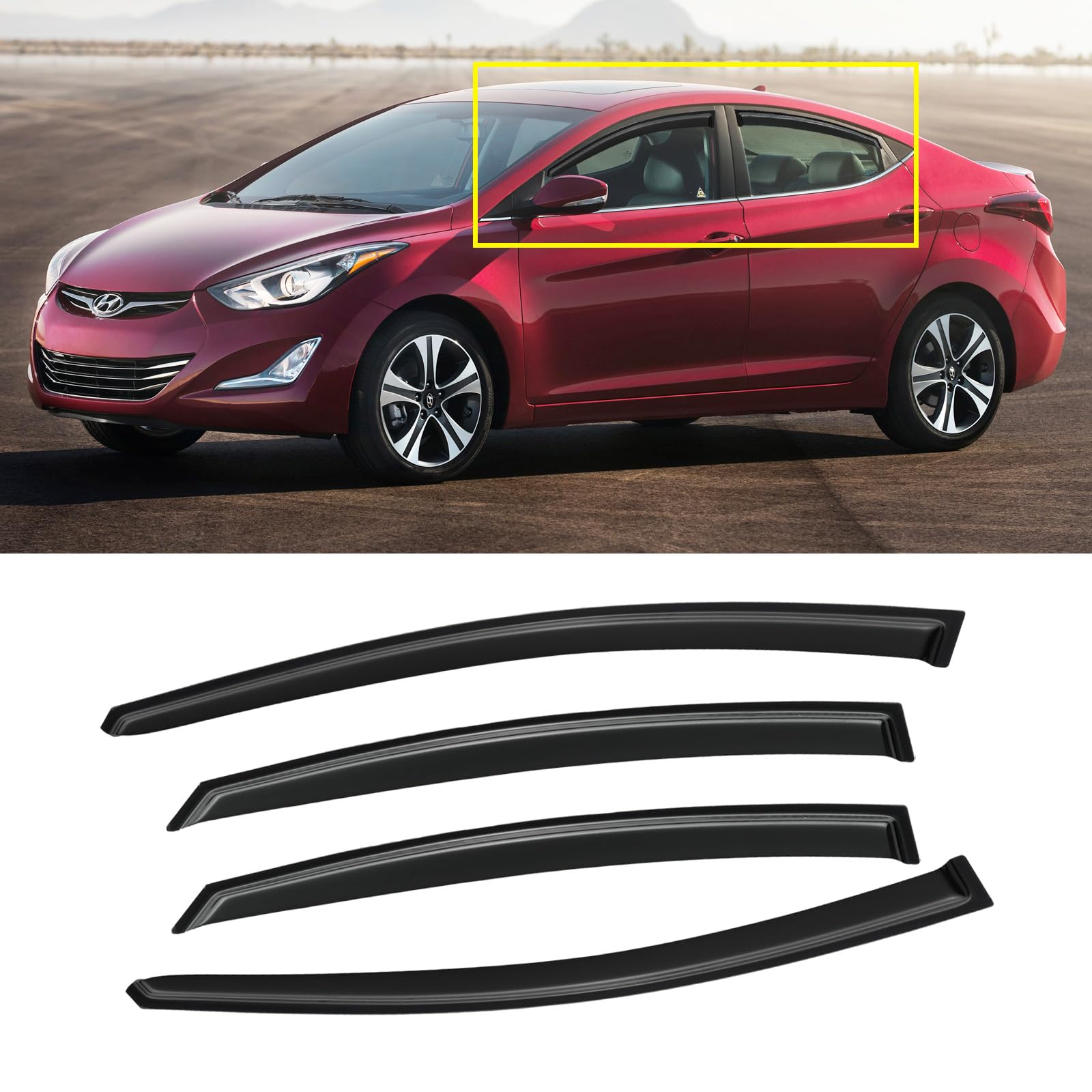 Window Visor For Hyundai Elantra Sedan 2011-2016 (Excludes Gt), Out-Channel Rain Guards Shields Vent Deflector Shade Wind Dark S