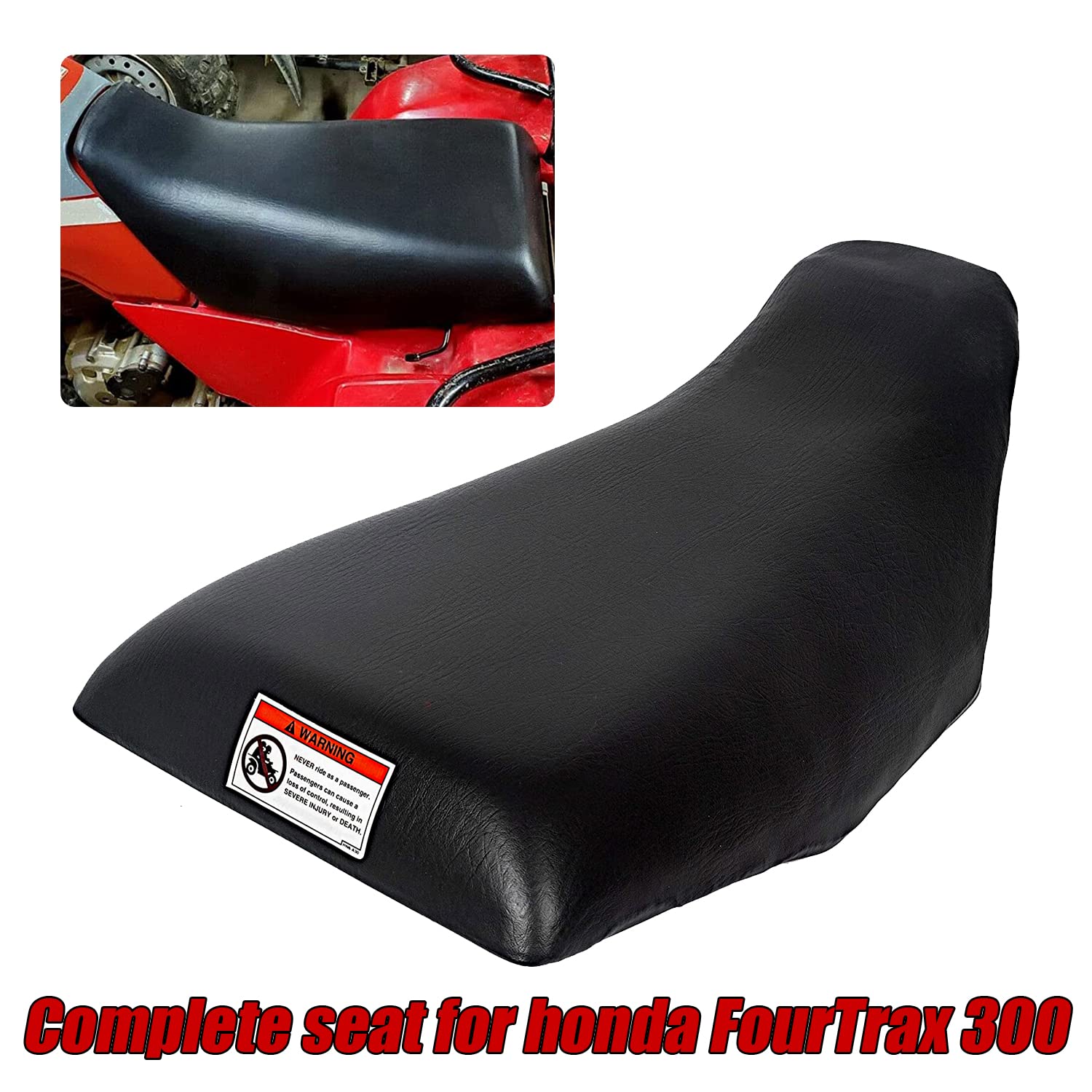 HECASA ATV Complete Seat Set for 1988-2000 Honda TRX300, Large, Black Faux Leather, Model CB-411, Comfy & Sturdy