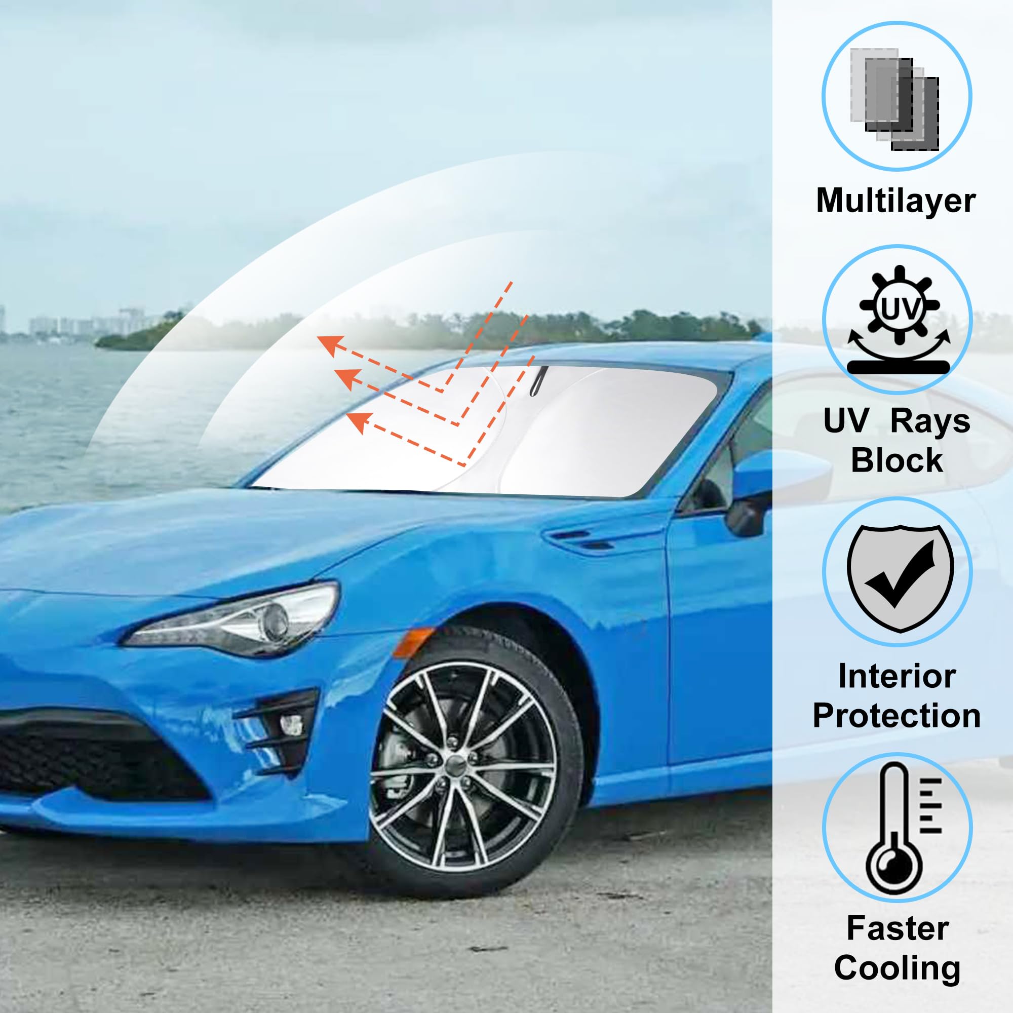 LHFLIVE Windshield Sun Shade - Custom Fit for Toyota 86/GR86, Subaru BRZ, Scion FR-S, Black/Silver, Model LHF1060, Polyester