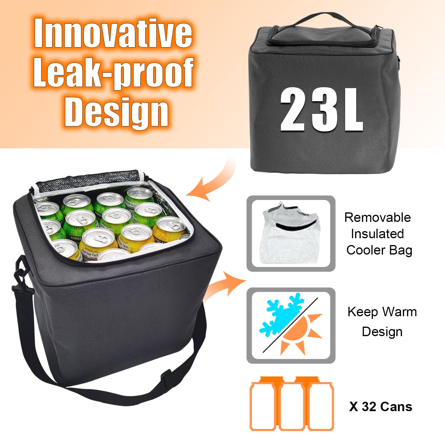 EAROND Car Trunk Organizer with Cooler Bag, Foldable, Adjustable Straps, Grey, Collapsible for SUV, Truck, and Other Vehicles