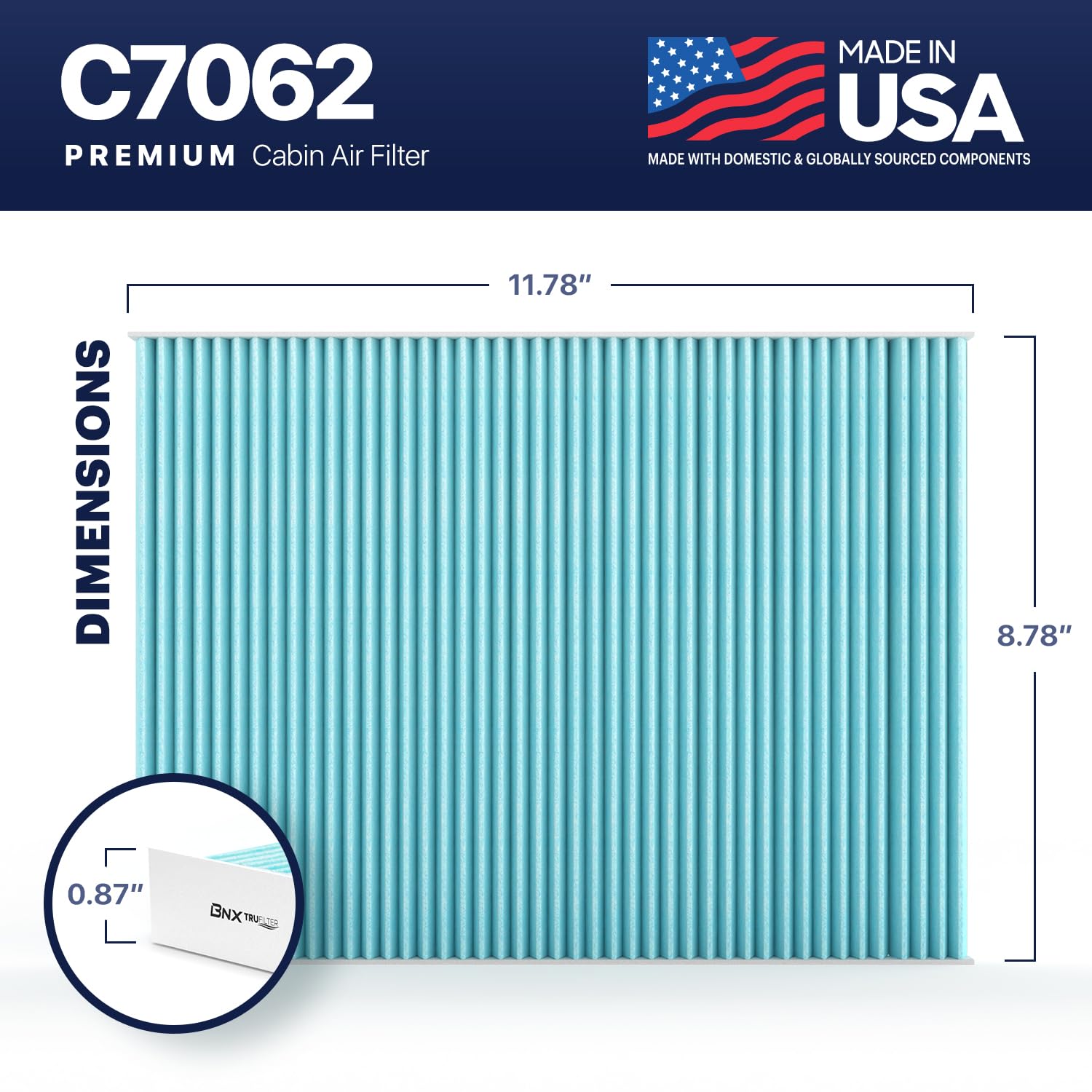 Bnx Trufilter C7062 Cabin Air Filter, Hepa 99.97%, Compatible With Cadillac; Deville, Dts; Oldsmobile Aurora; Buick: Lesabre, Lu