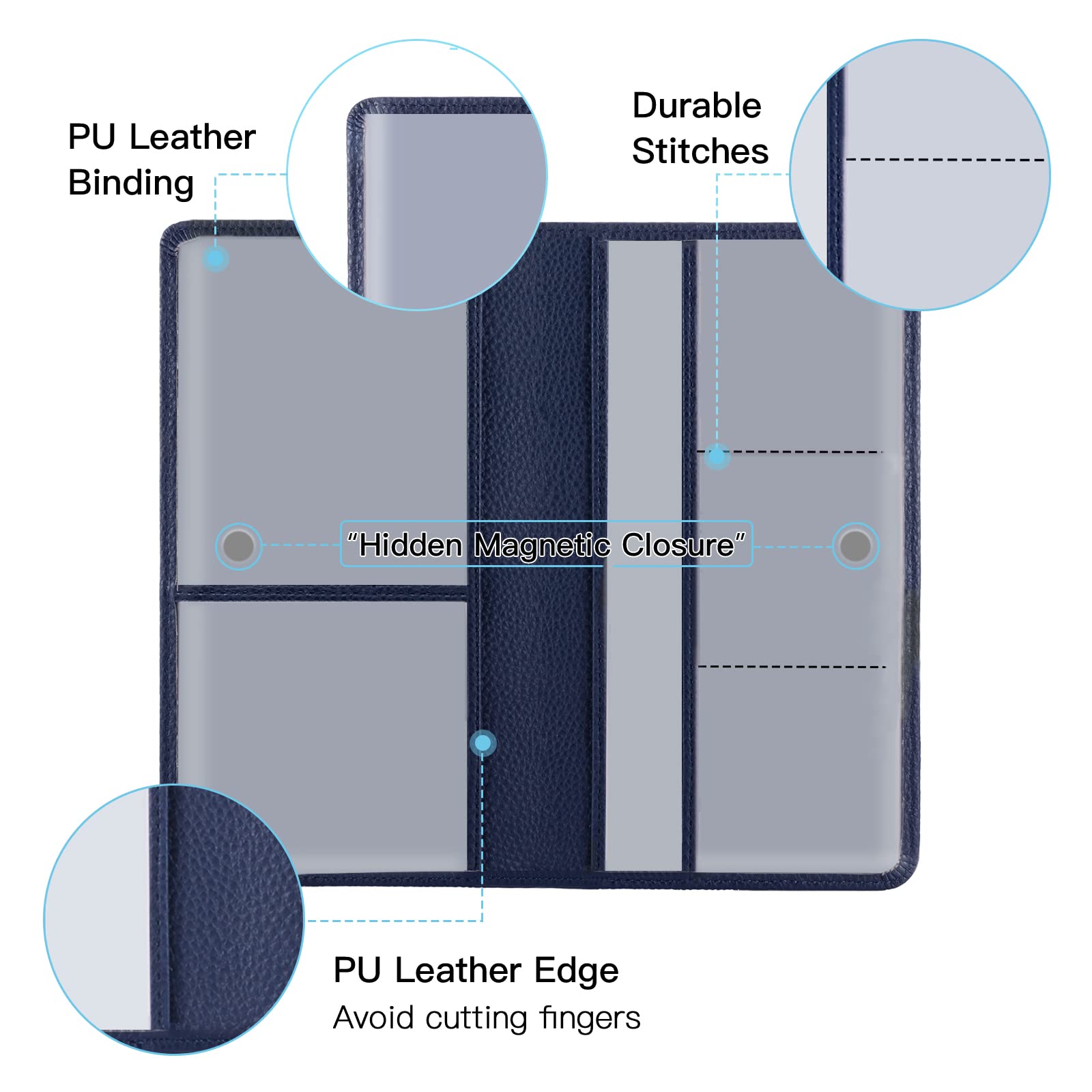 Valardoh Premium Car Document Holder, Faux Leather, Deep Blue, Model V-QCWJJ-Blue, for Registration & Insurance Cards