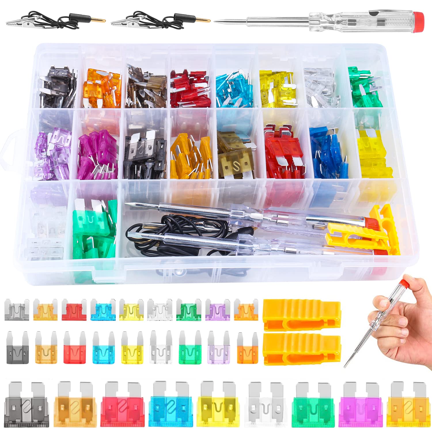 310Pcs Car Fuses Assortment Kit, Standard & Mini & Low Profile Mini Blade Automotive Fuse With Fuse Tester & Puller, Atm/Ato Rep