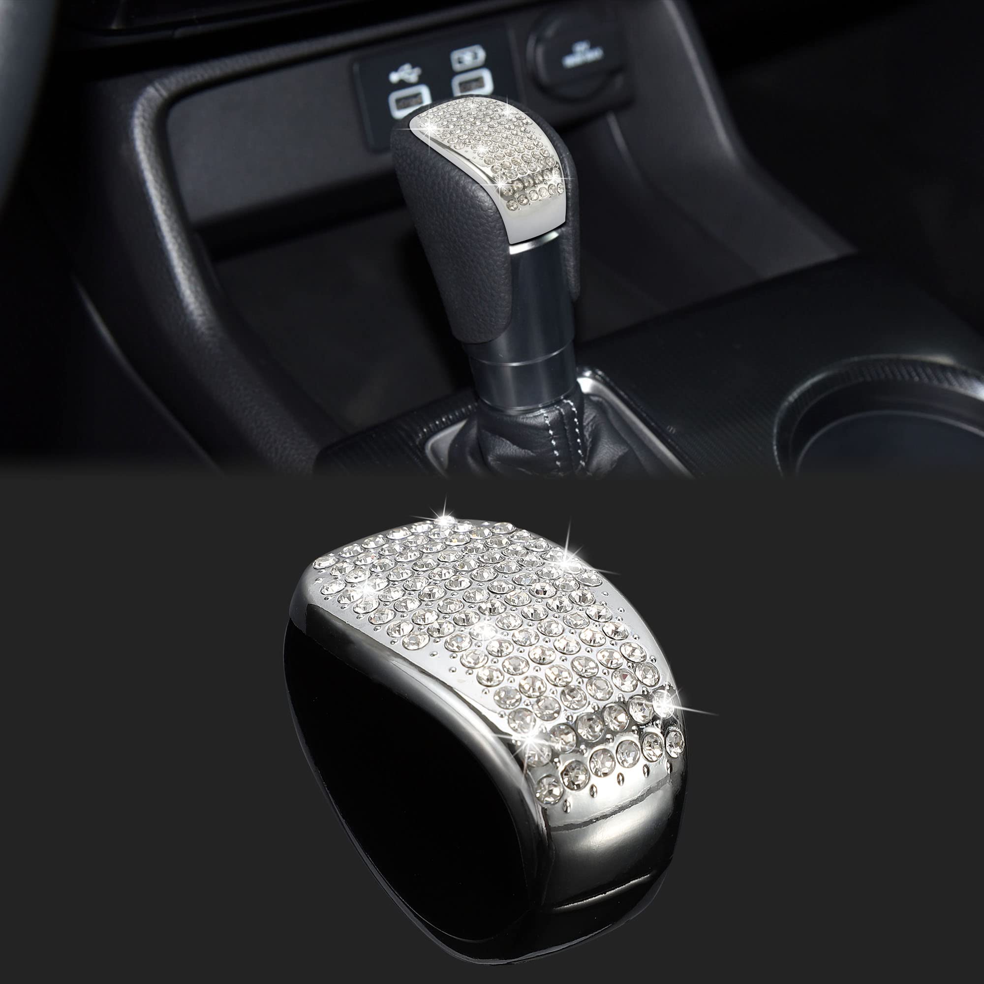 Tomall Bling Gear Shift Knob Cover Compatible With Honda Civic 11Th 2022-2023 For Crv 2023-2024 Diamond Crystal Auto Decorative Accessories For Car (Silver)