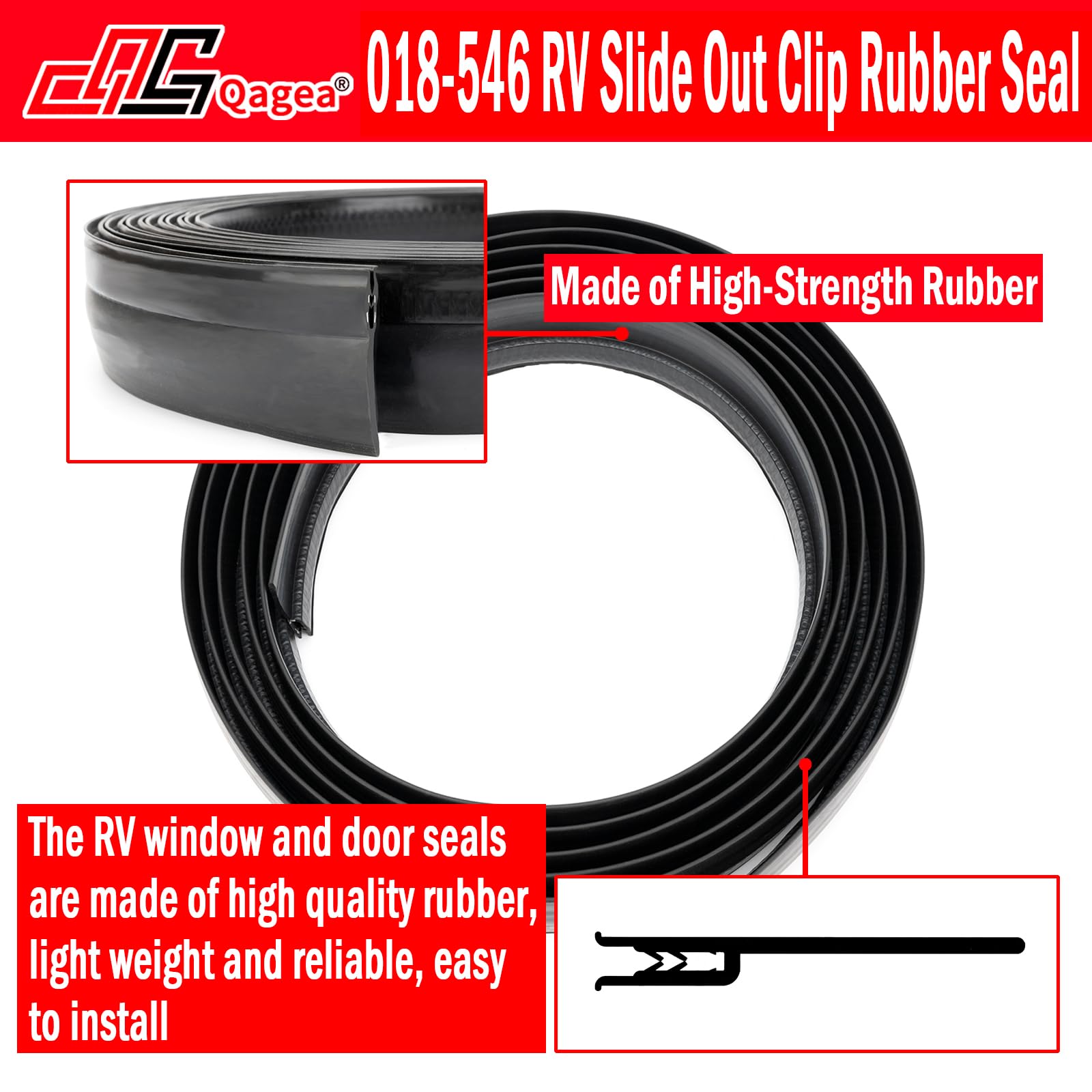 Qagea 018-546 Rv Slide Out Clip Rubber Seal Weather Stripping With 2 Wiper Is Suitable For Rv Camper Door Window Channel (25 Ft)