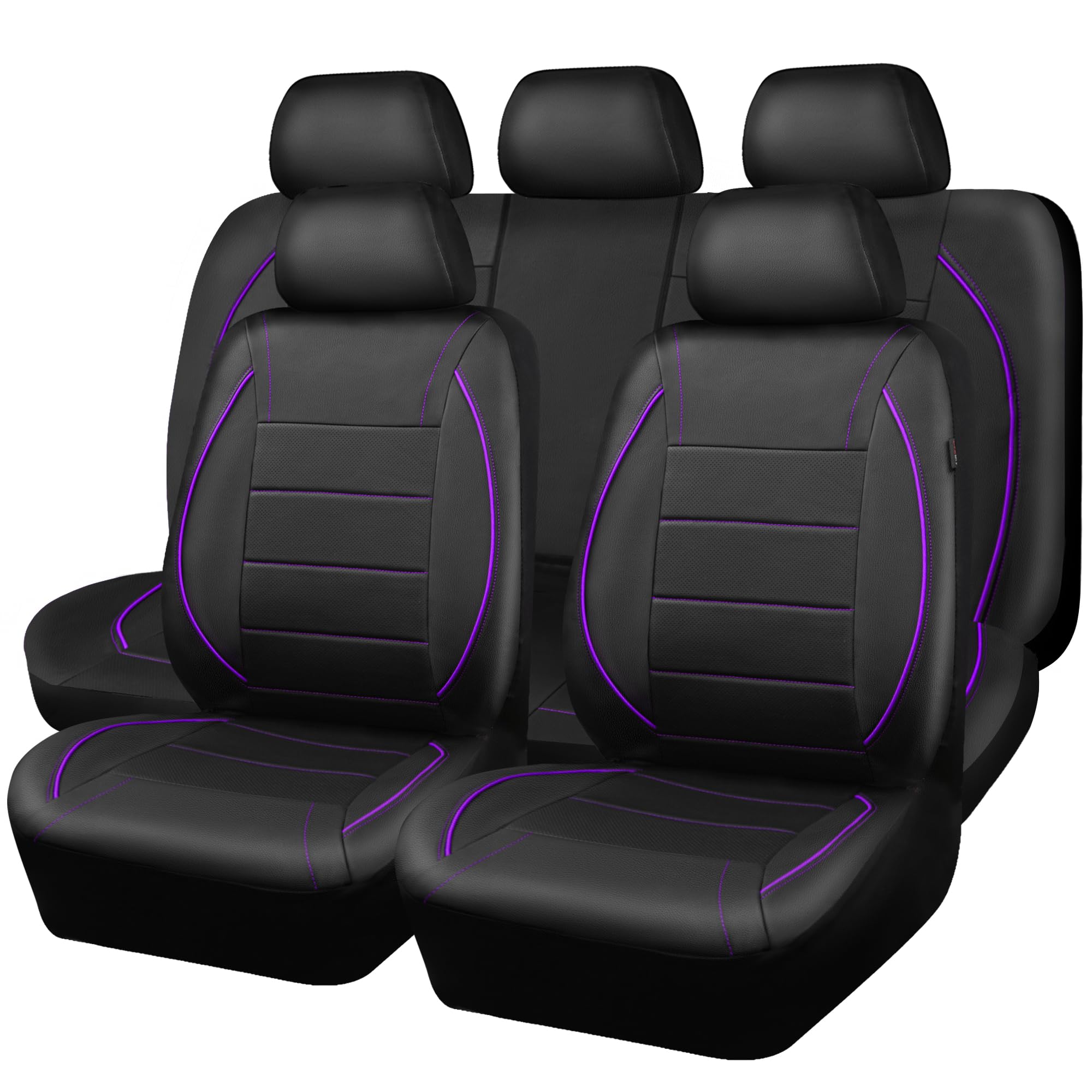 CAR PASS PU Leather Car Seat Cover Full Set, Airbag Compatible, Black & Purple