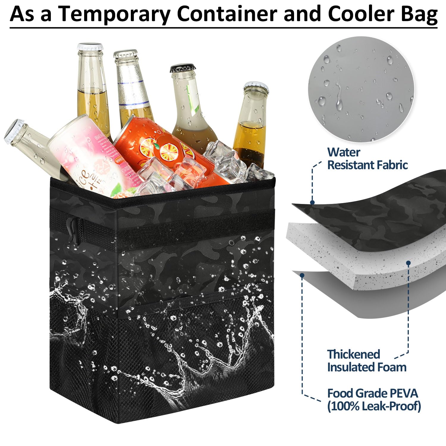 Elongriver Car Trash Can For Car With Lid, Car Organizer Can Trash Bag Hanging Leak Proof Vehicle Trash Can Camo Black