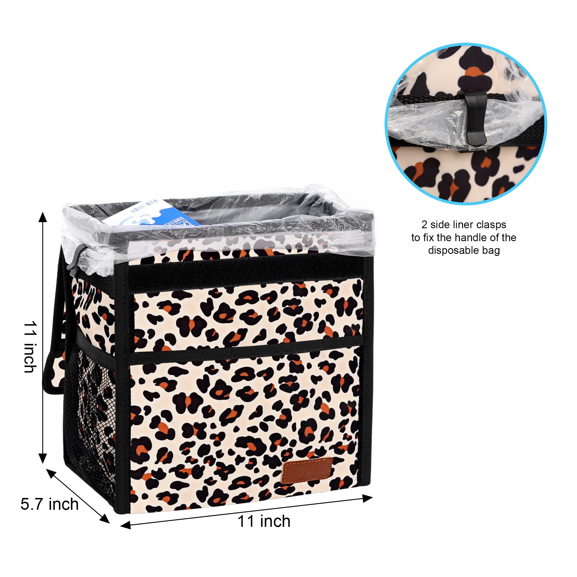 Femuar Car Trash Can - Leak Proof & Waterproof, 3 Gallons, Leopard Print, TL254, Multipurpose Hanging Organizer for SUV Front Seat