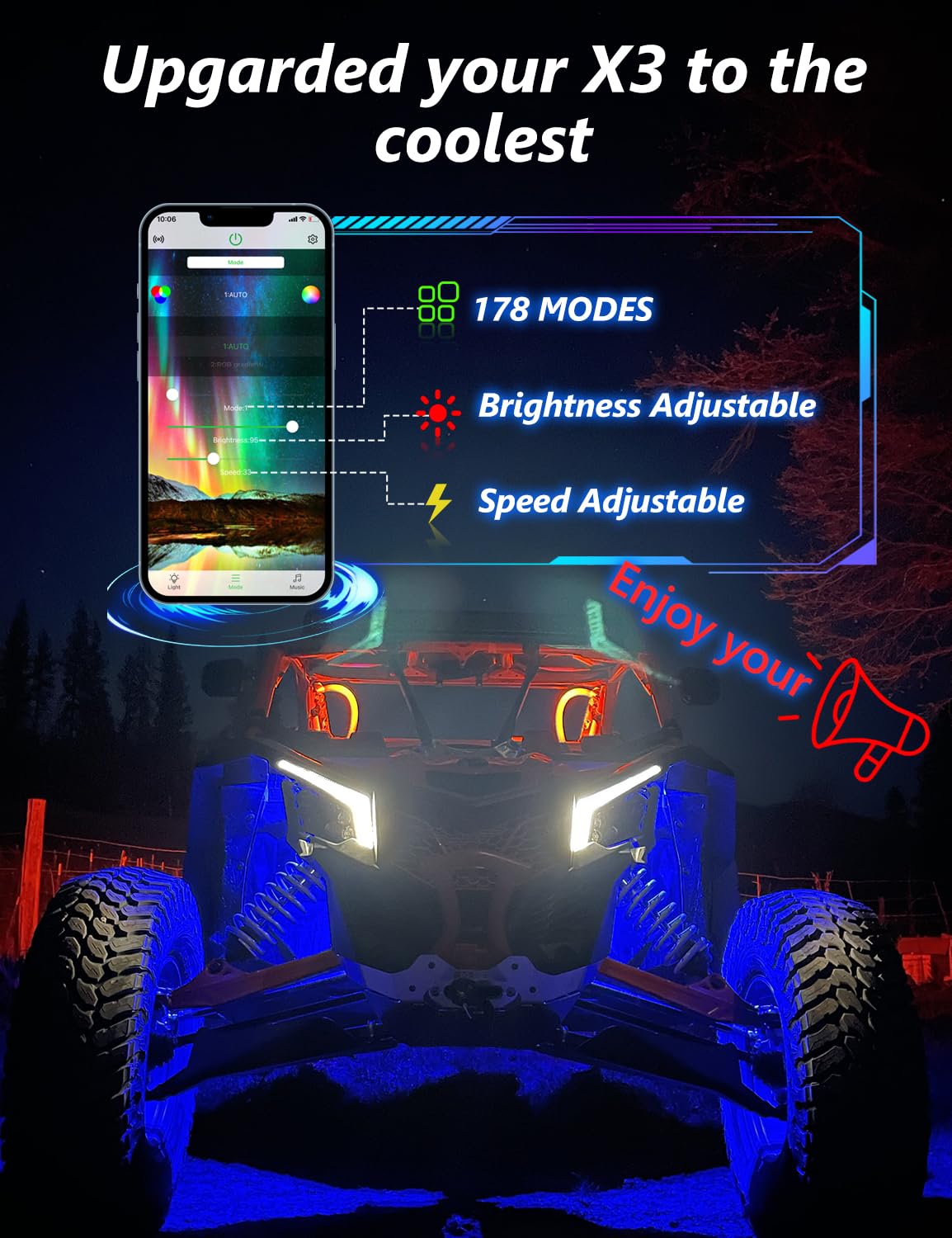Chelhead X3 Led Fang Lights, RGB APP Remote Controlled, Turning Light Chasing Color Front Signature Light Assembly Compatible wi