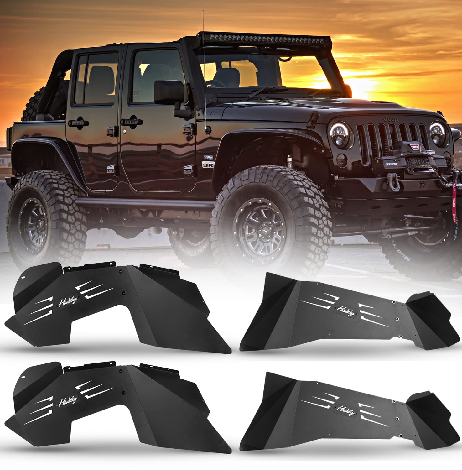 Wrangler Jk Inner Fender Liners For Jeep Wrangler 2007-2018 Jk/Jku Unlimited Sport Sahara Rubicon 2Wd 4Wd, Front Rear Alloy Steel Inner Fender Flares Wheel Well Cover Splash Guards Liners - 4Pcs Set