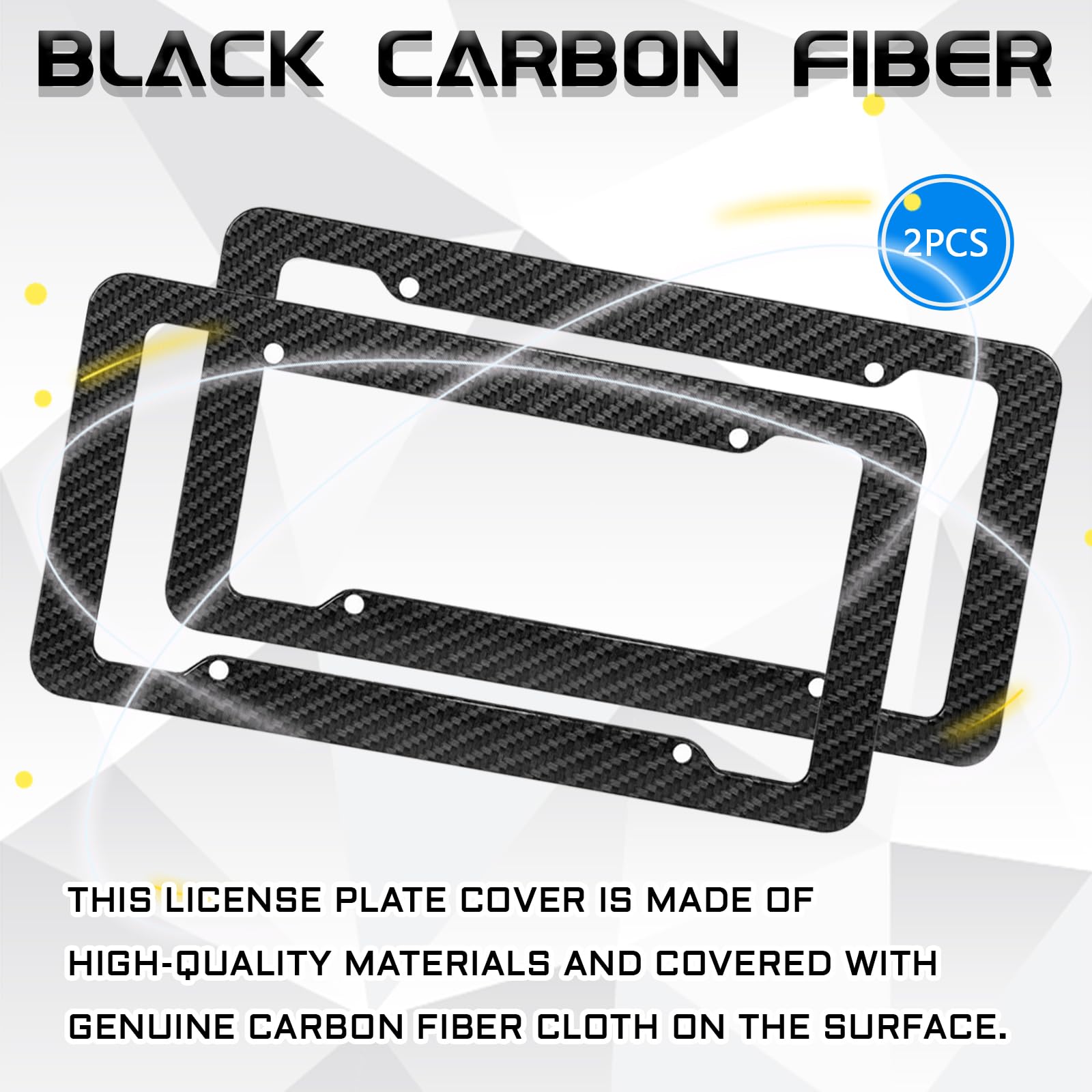 TOBENBONE Black Carbon Fiber License Plate Frames, License Plate Cover with Fasteners and Screws, License Plate Holder Tag Cover