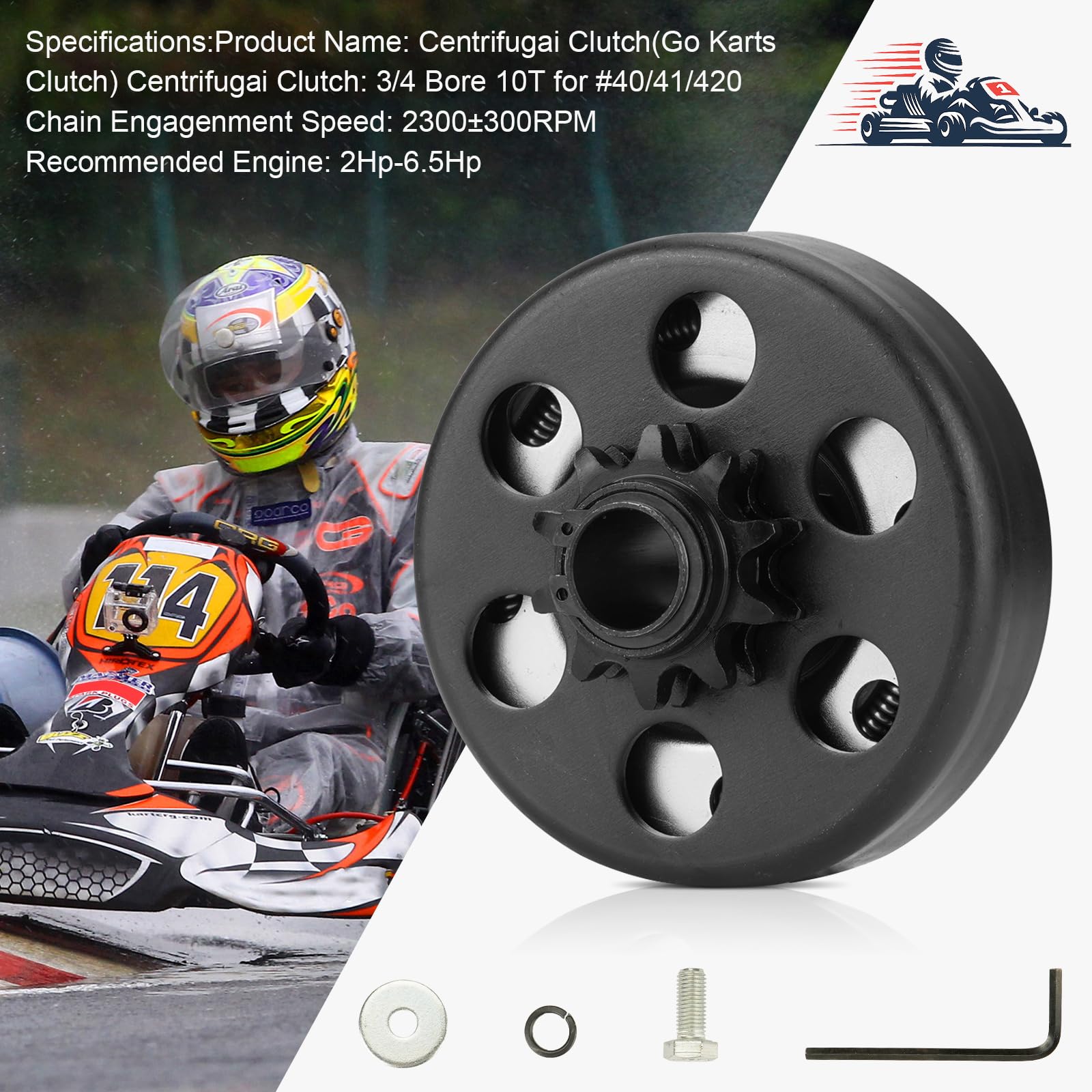Go Kart Clutch 3/4 Bore 10T Compatible With #40/41/420 Chain, Centrifugal Clutch Fit For Minibike Mb165 & Mb200 And Honda Cloned