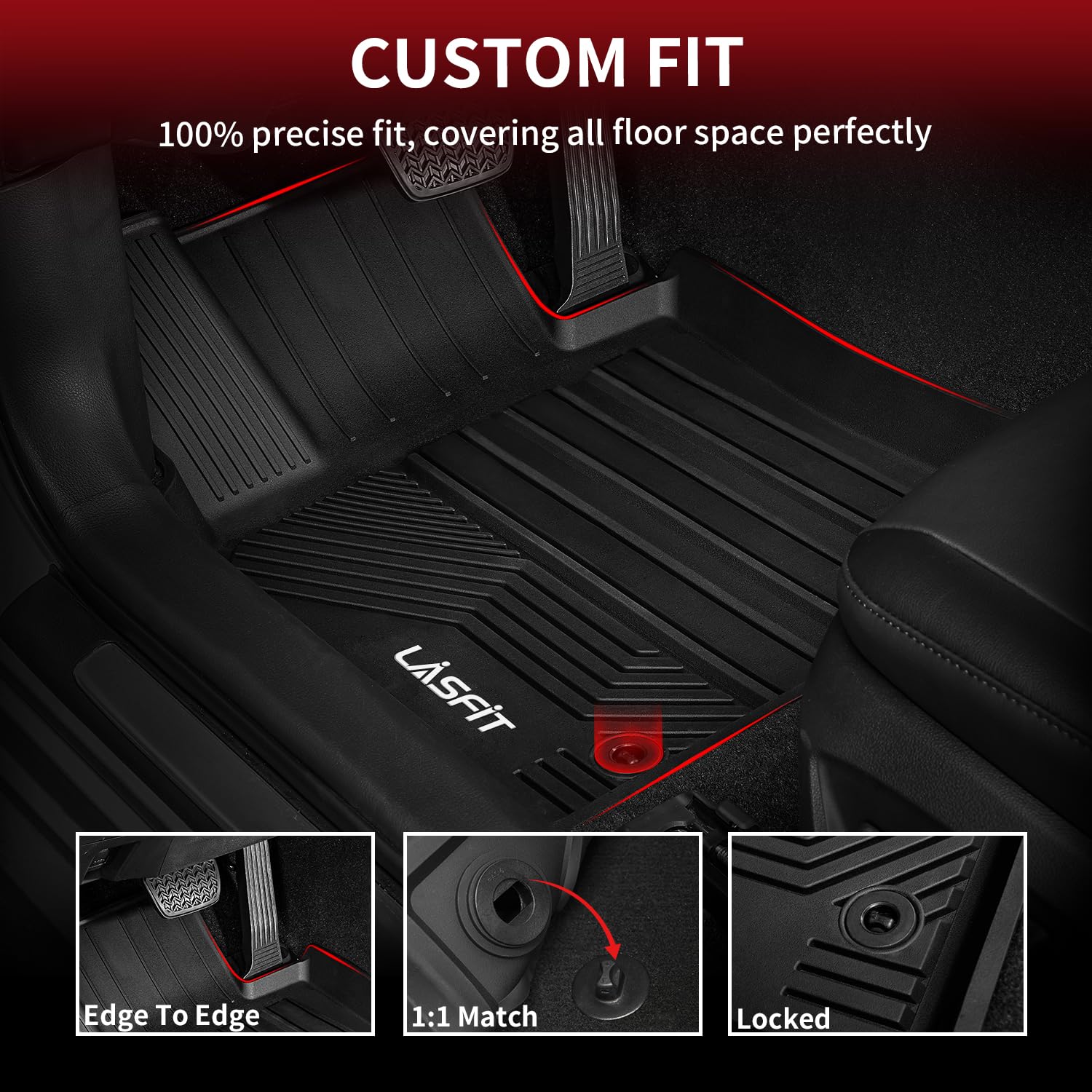 LASFIT TPE Floor Mats for Toyota 4Runner 2013-2024 & Lexus GX460 2014-2023, All Weather, Black, Fits 7 & 5 Seats