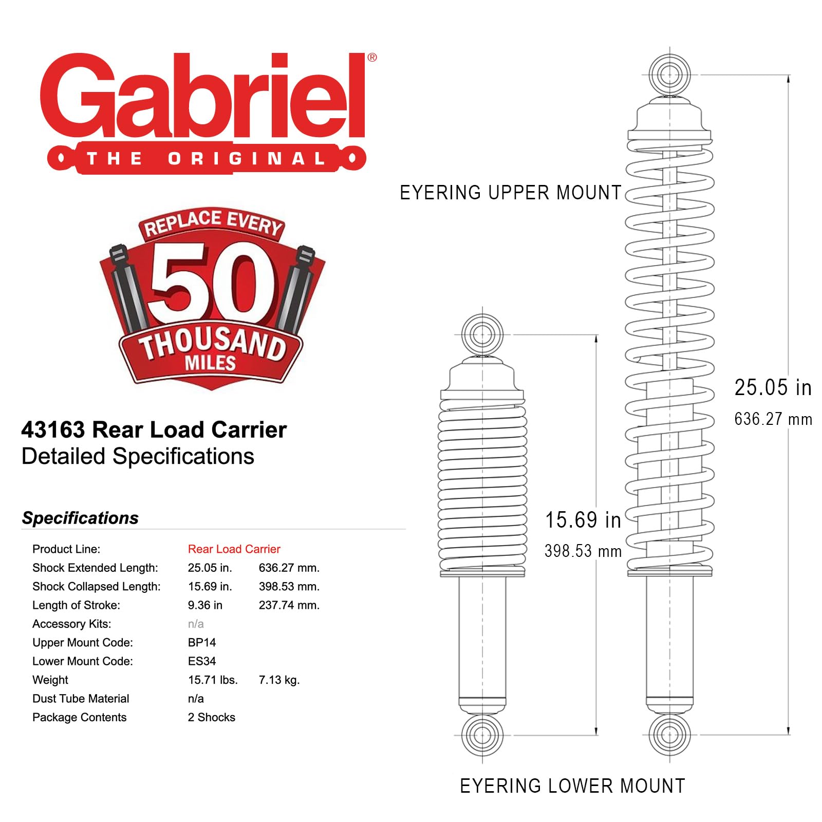 Gabriel 43163 Load Carrier Rear Towing Shocks Absorbers With Coil Springs For Select Models Chevrolet, Gmc - (1 Pair)